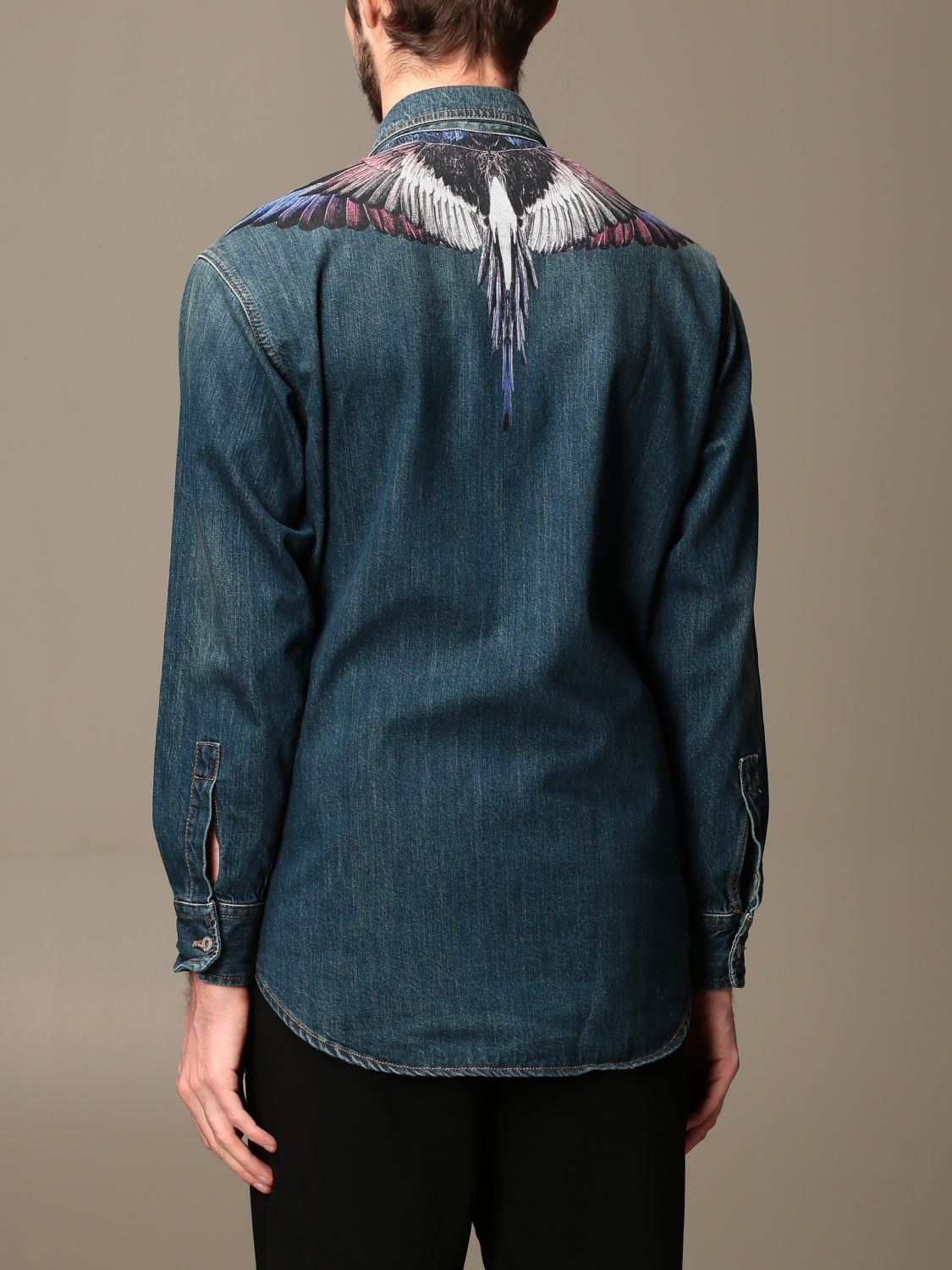 Marcelo Burlon Outlet: denim shirt with wings print - Blue Marcelo CMYD011F20DEN001 at GIGLIO.COM
