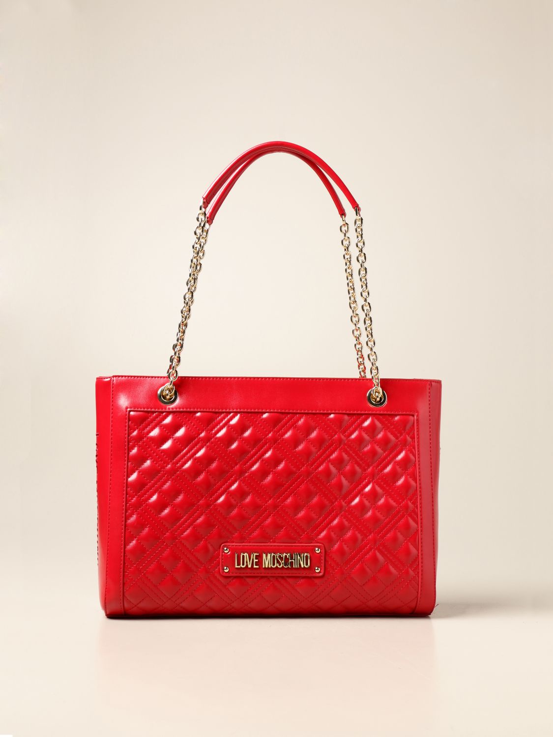 LOVE MOSCHINO: shoulder bag quilted with logo - Red | Love Moschino ...