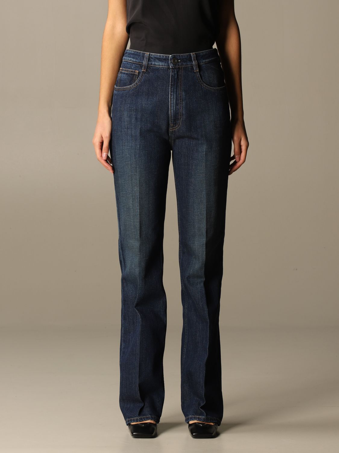 PRADA: jeans in used denim with triangular logo - Blue | Prada jeans GFP461  1XNB online on 