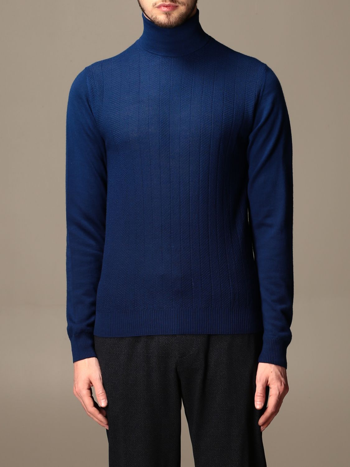 blue ribbed turtleneck