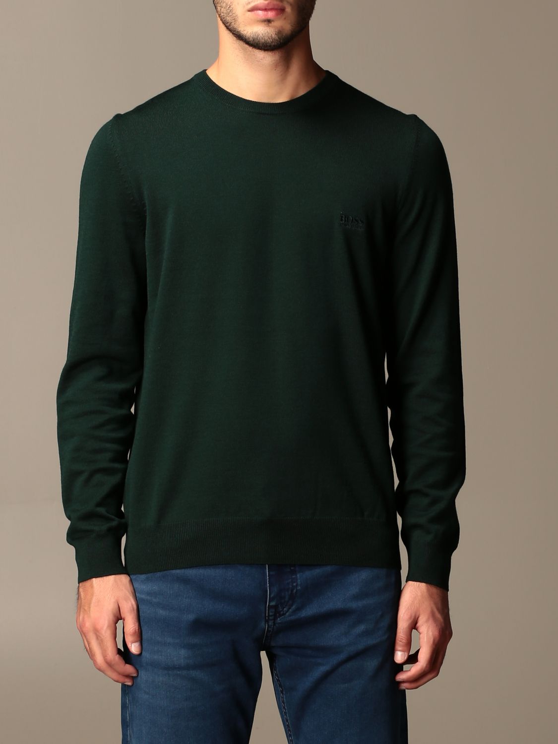 Boss Outlet: crewneck sweater in wool - Green | Sweater Boss 10228290 ...