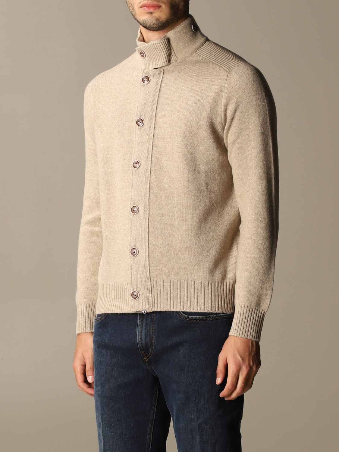 GRAN SASSO: cardigan with high neck in virgin wool - Beige | Jacket ...