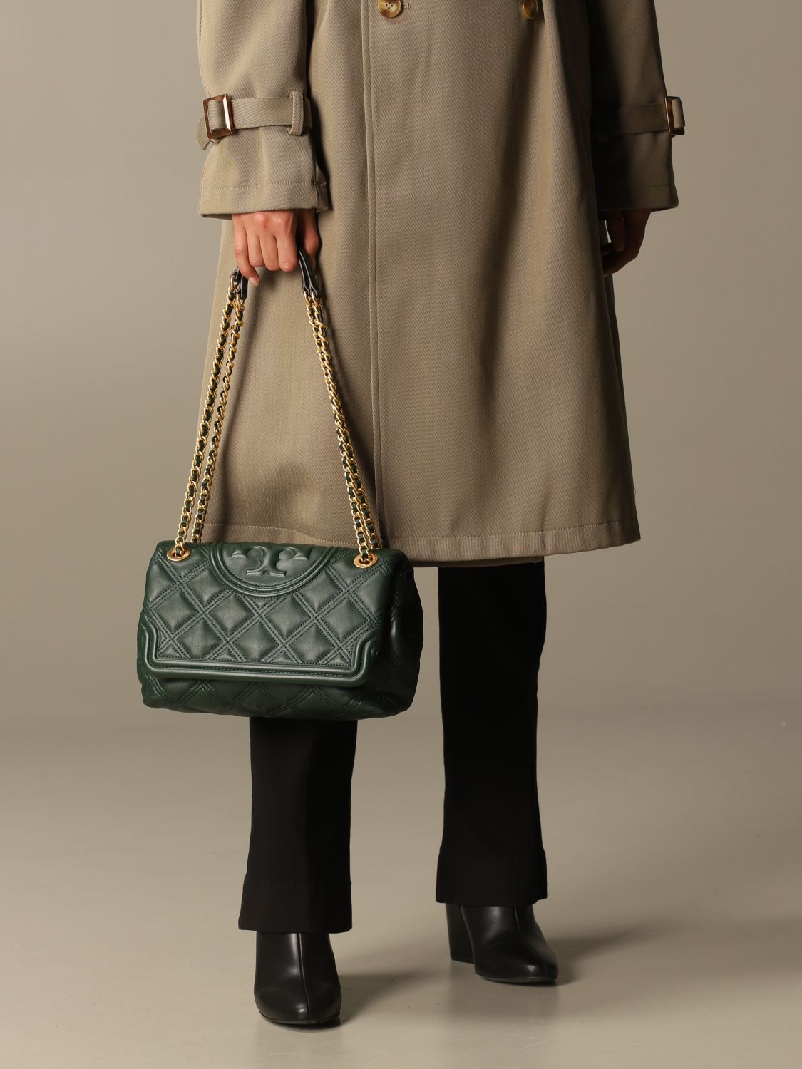 TORY BURCH Fleming bag in quilted leather Green Tory Burch