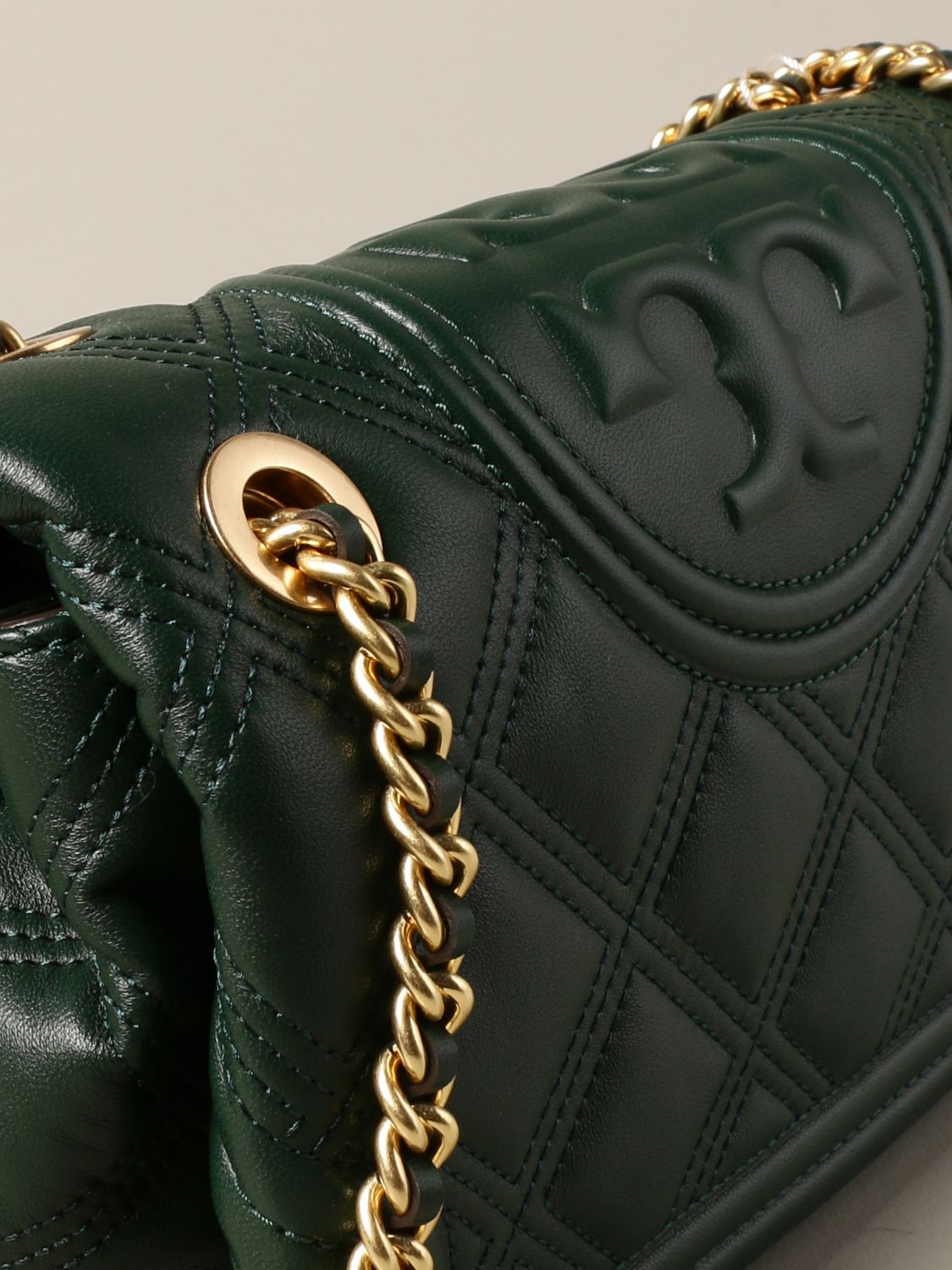 TORY BURCH Fleming bag in quilted leather Green Tory Burch
