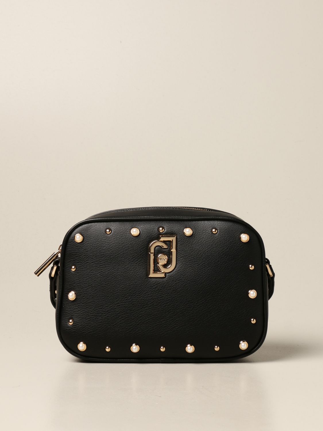 LIU JO: shoulder bag in synthetic leather with pearls - Black | Liu Jo ...