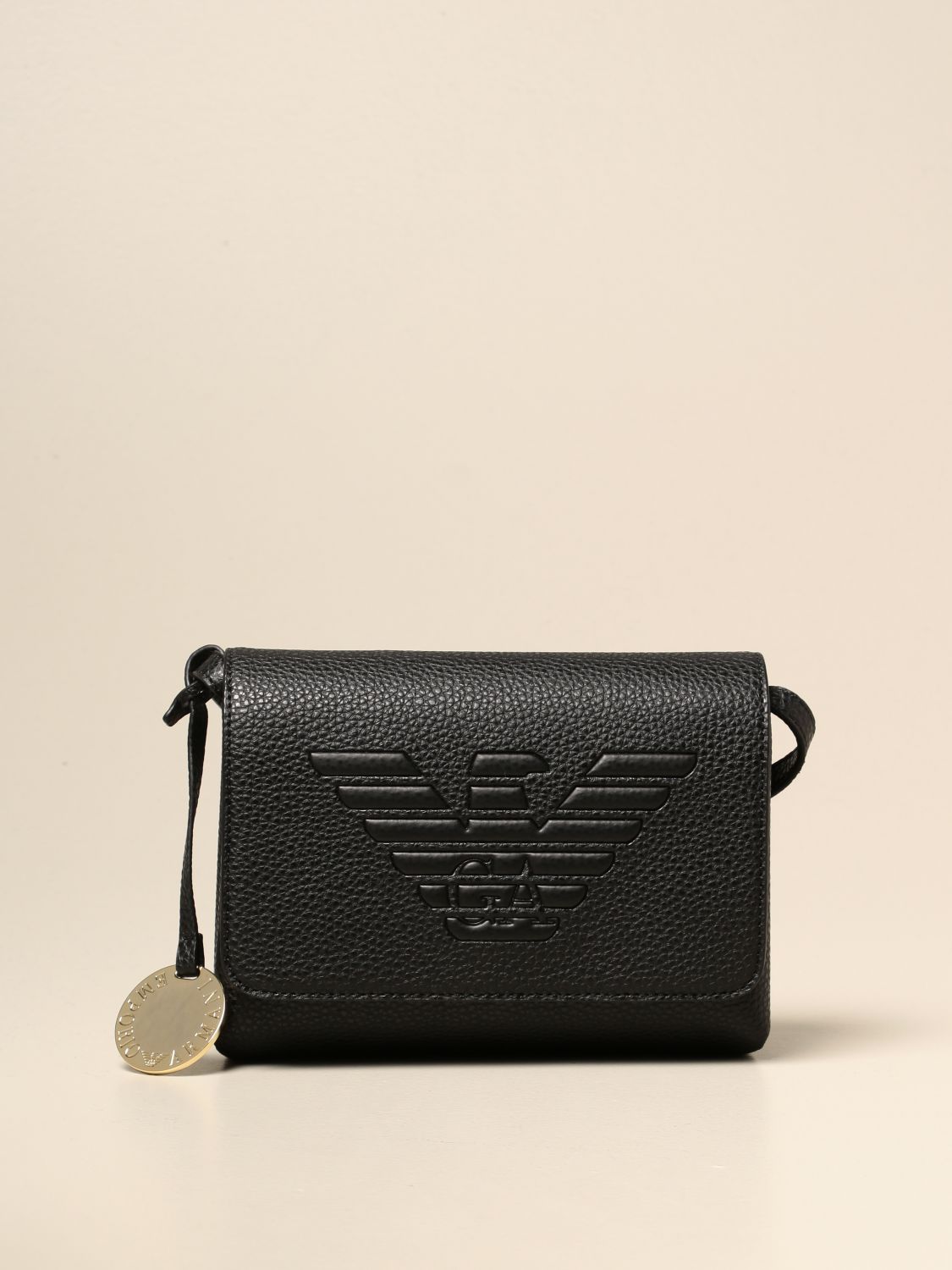 EMPORIO ARMANI shoulder bag in textured leather Black Emporio