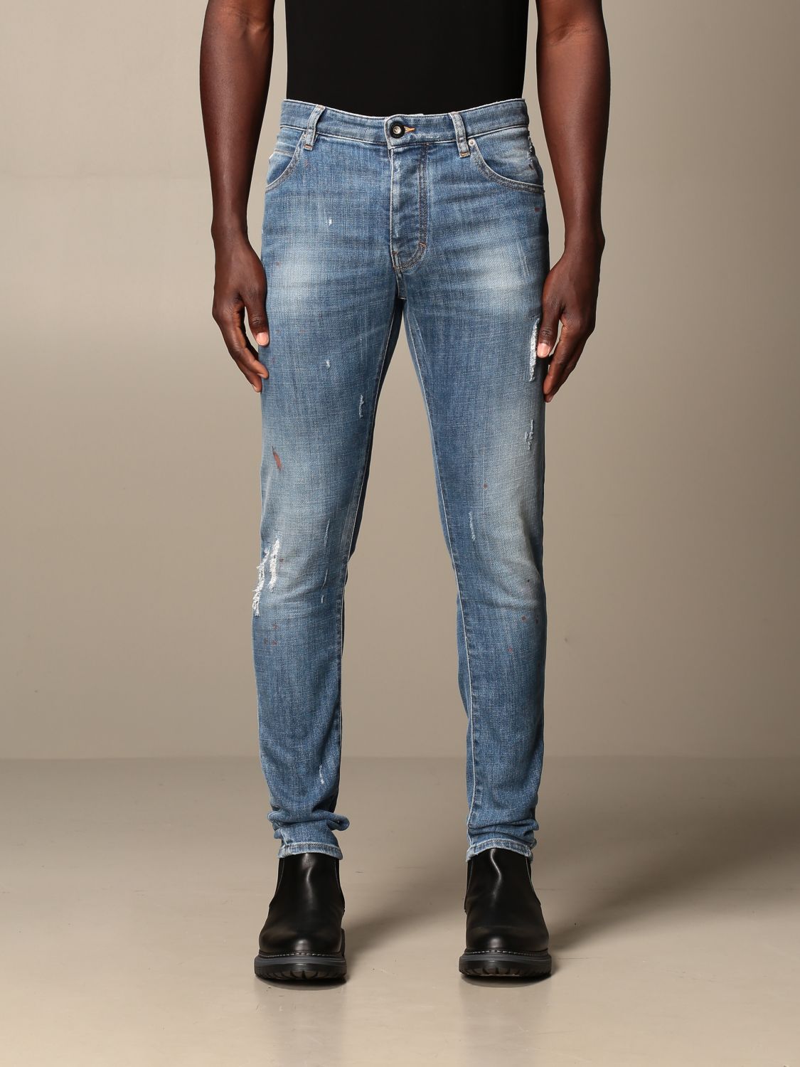 Emporio Armani Outlet: jeans in used denim - Blue | Jeans Emporio ...