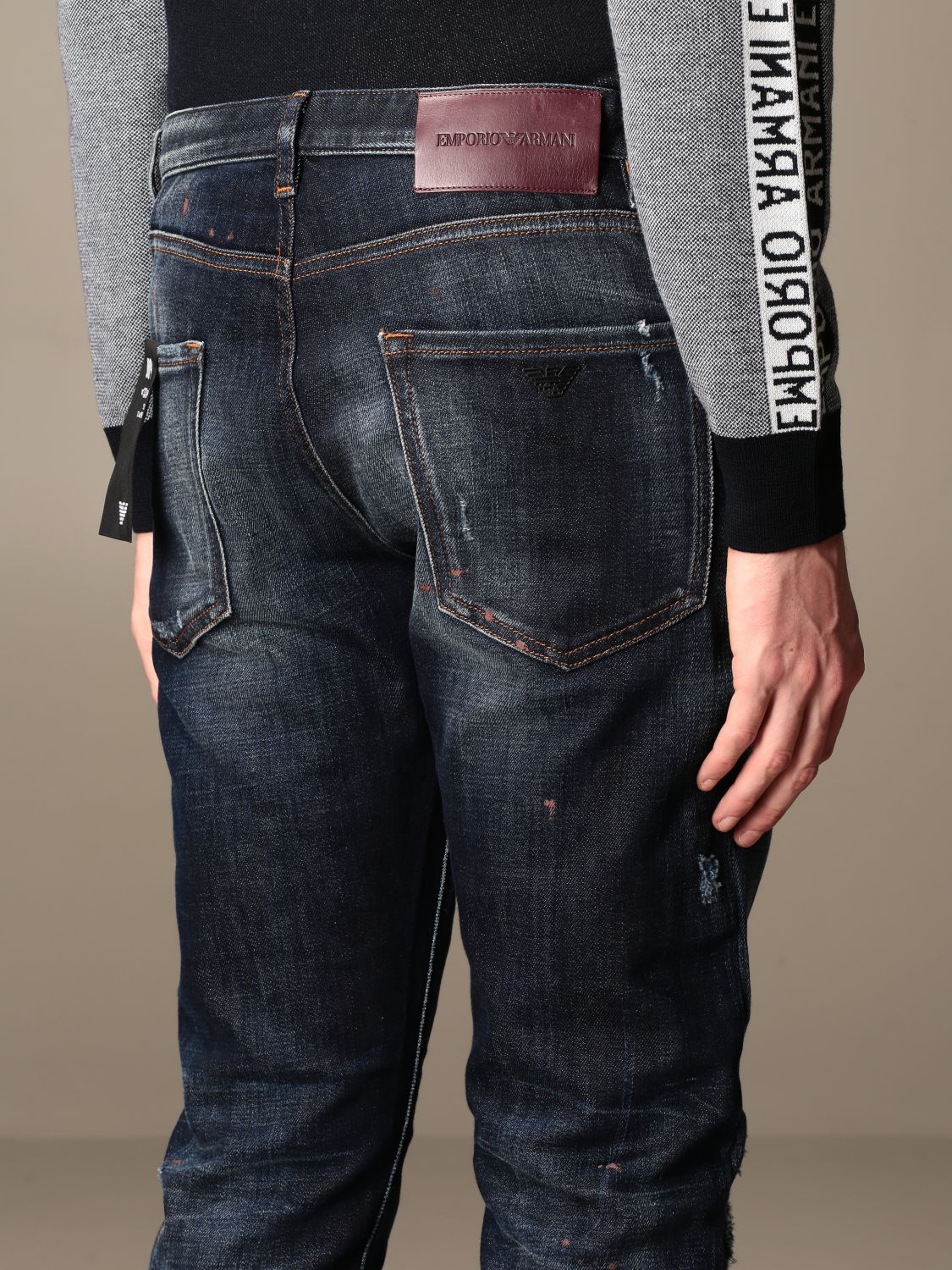 Emporio Armani Outlet: jeans in used denim - Denim | Emporio Armani