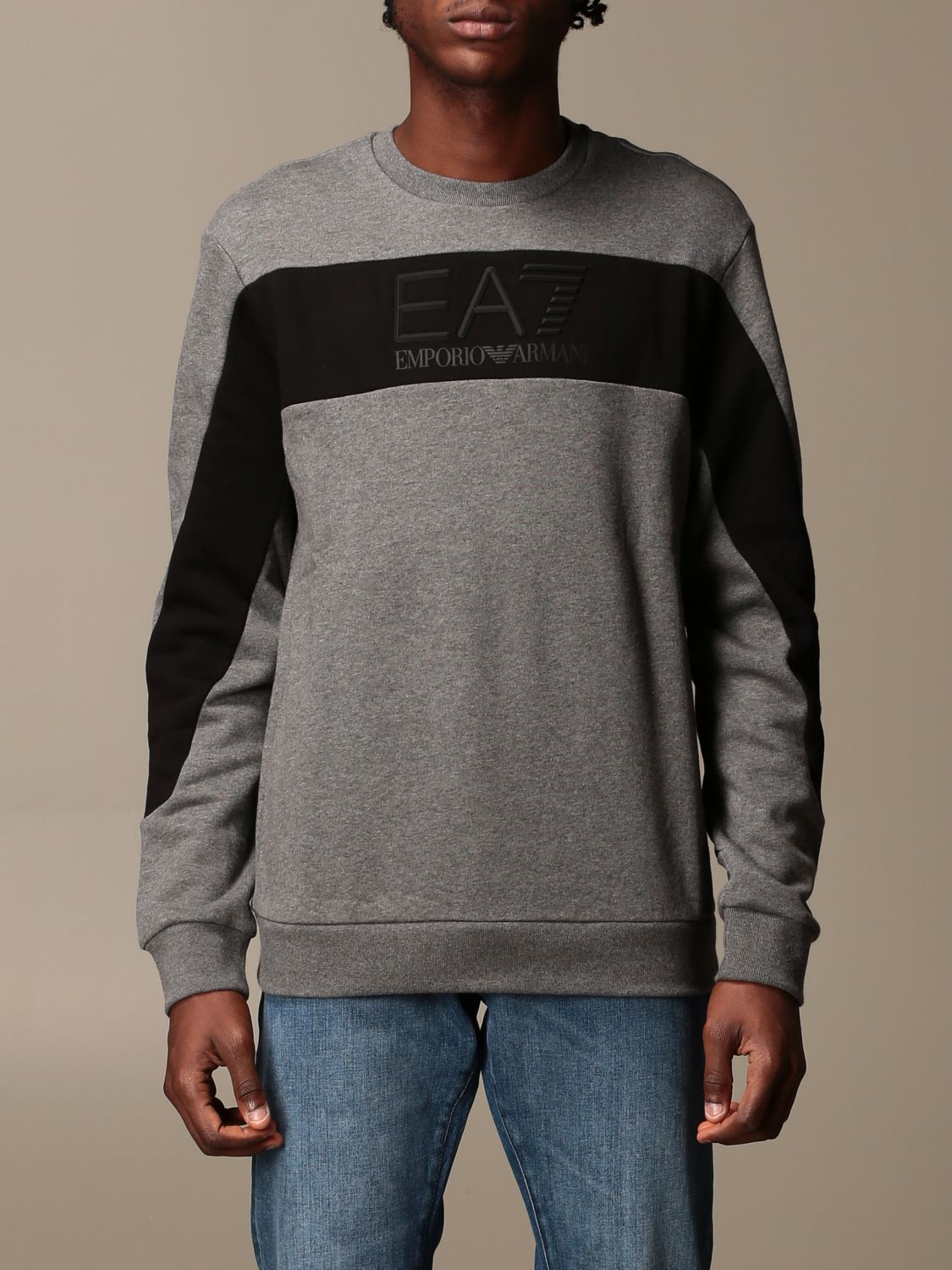EA7: crewneck sweatshirt with band and logo - Black | Ea7 sweatshirt ...