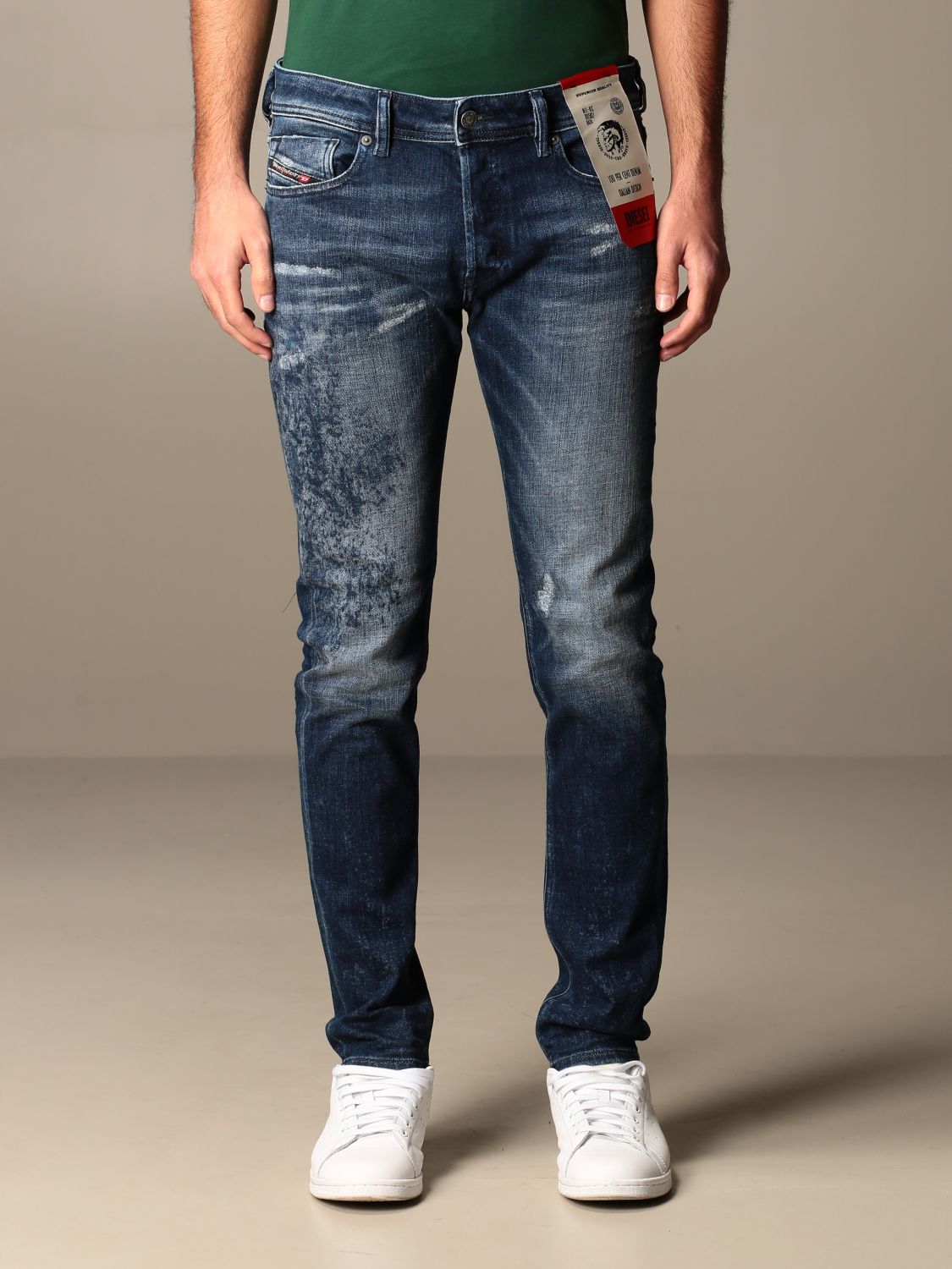 DIESEL: jeans in used denim with tears - Denim | Diesel jeans 00SWJE ...