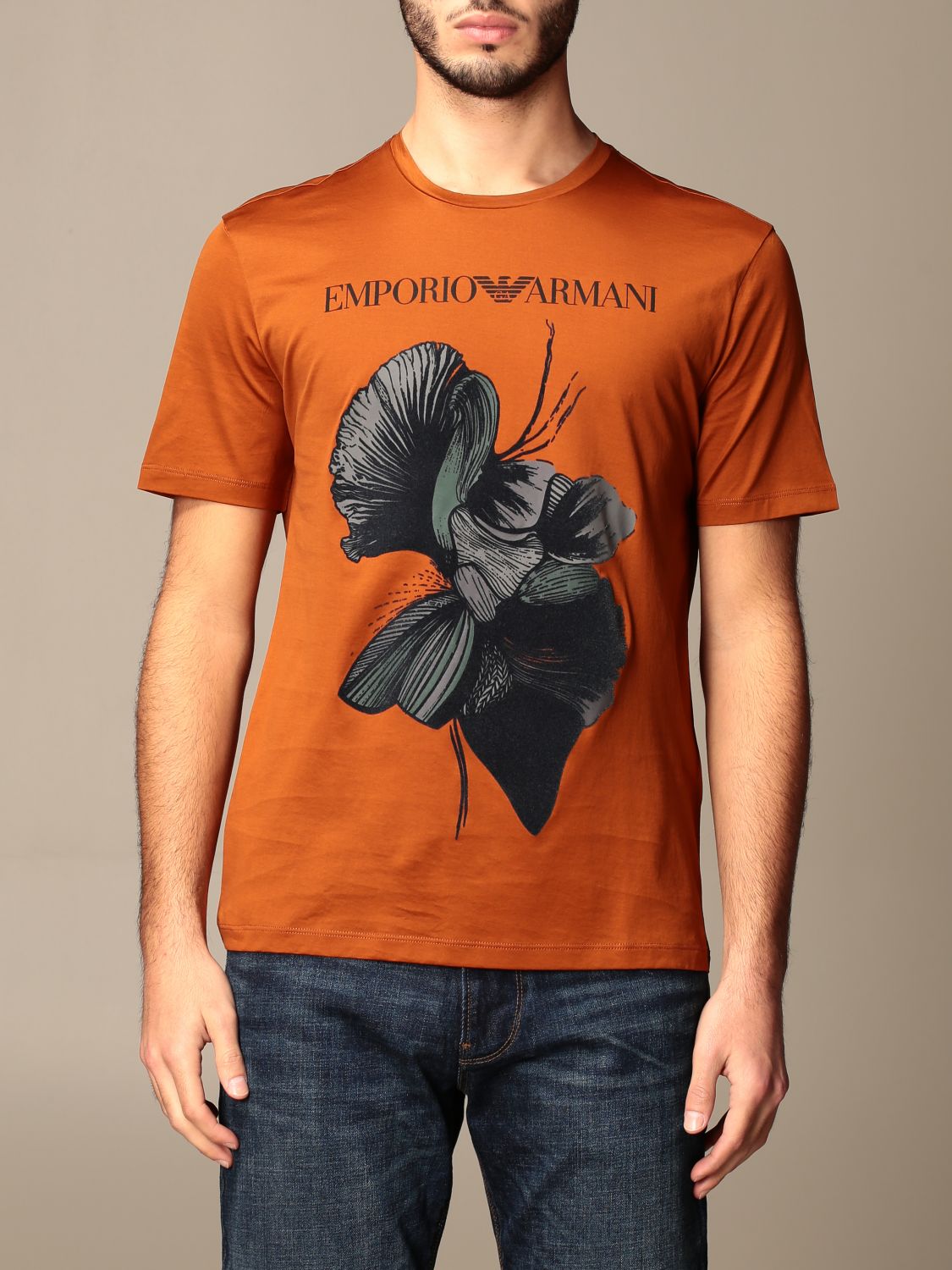 EMPORIO ARMANI: T-shirt with print - Orange | Emporio Armani t-shirt 6H1T6P  1JQ3Z online on 