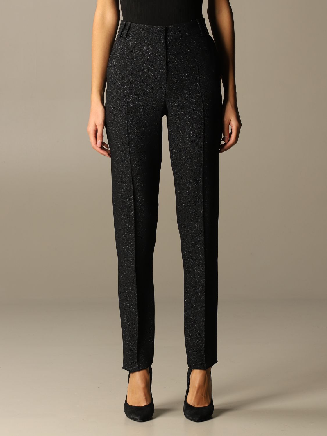 Buy EMPORIO ARMANI Regular Fit FlatFront Trousers  Black Color Women   AJIO LUXE