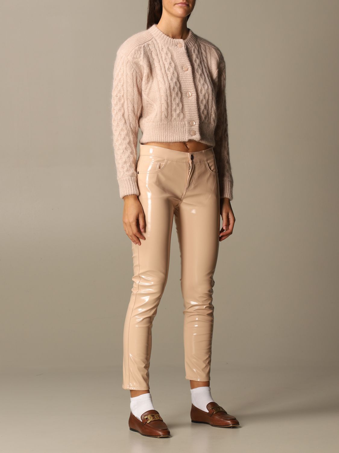 LANEUS: vinyl trousers - Nude | Pants 