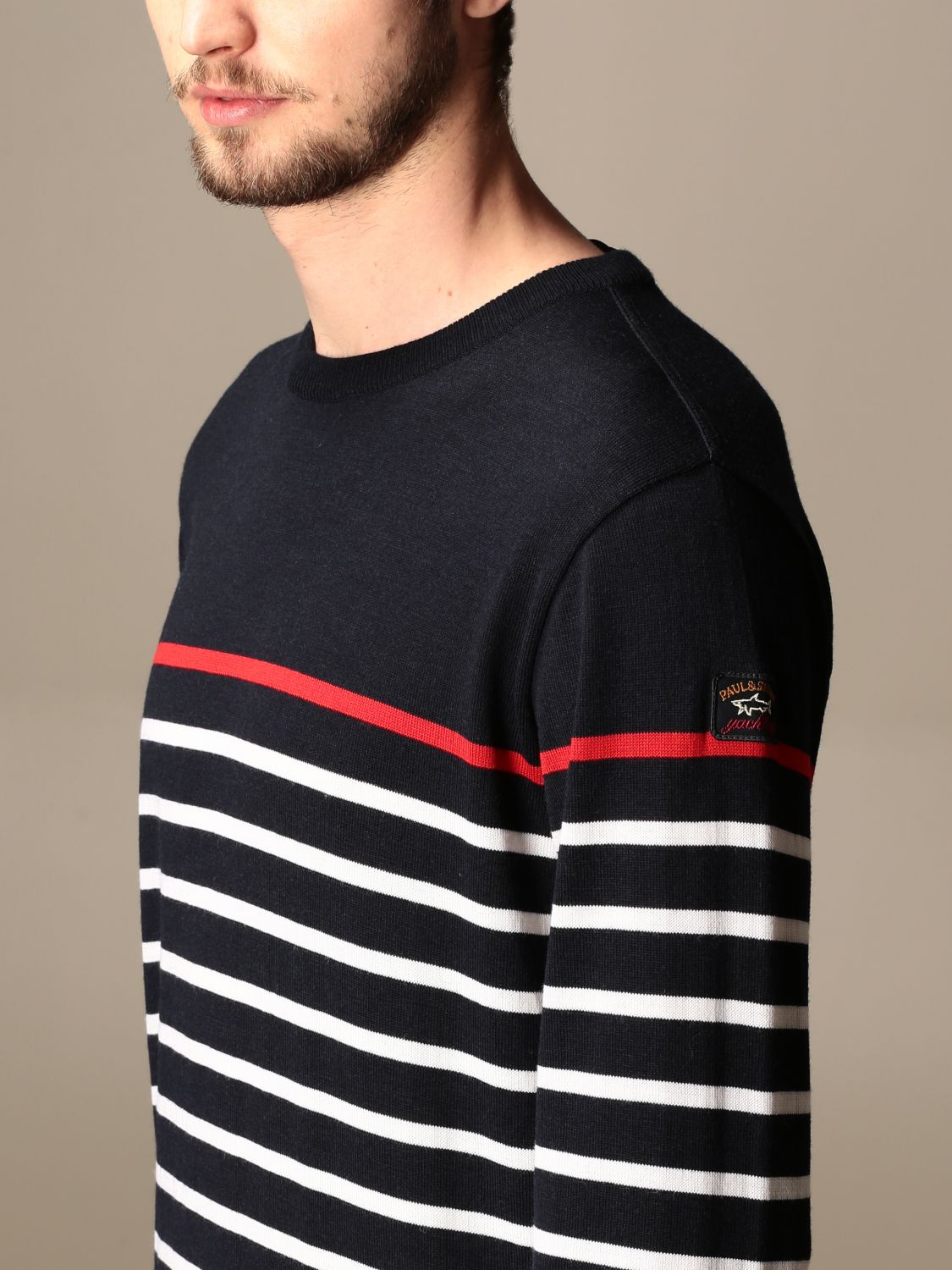 Mens PAUL /& SHARK Polo Shirt Sweater Jumper Wool Striped Blue Grey Size XL