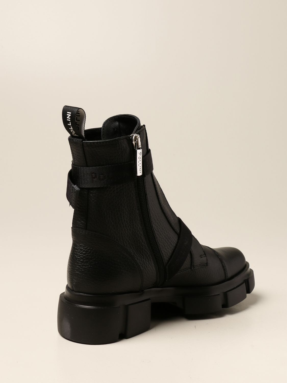POLLINI: ankle boot in hammered leather | Pollini Black | Boots Pollini SA24114G0BTF GIGLIO.COM