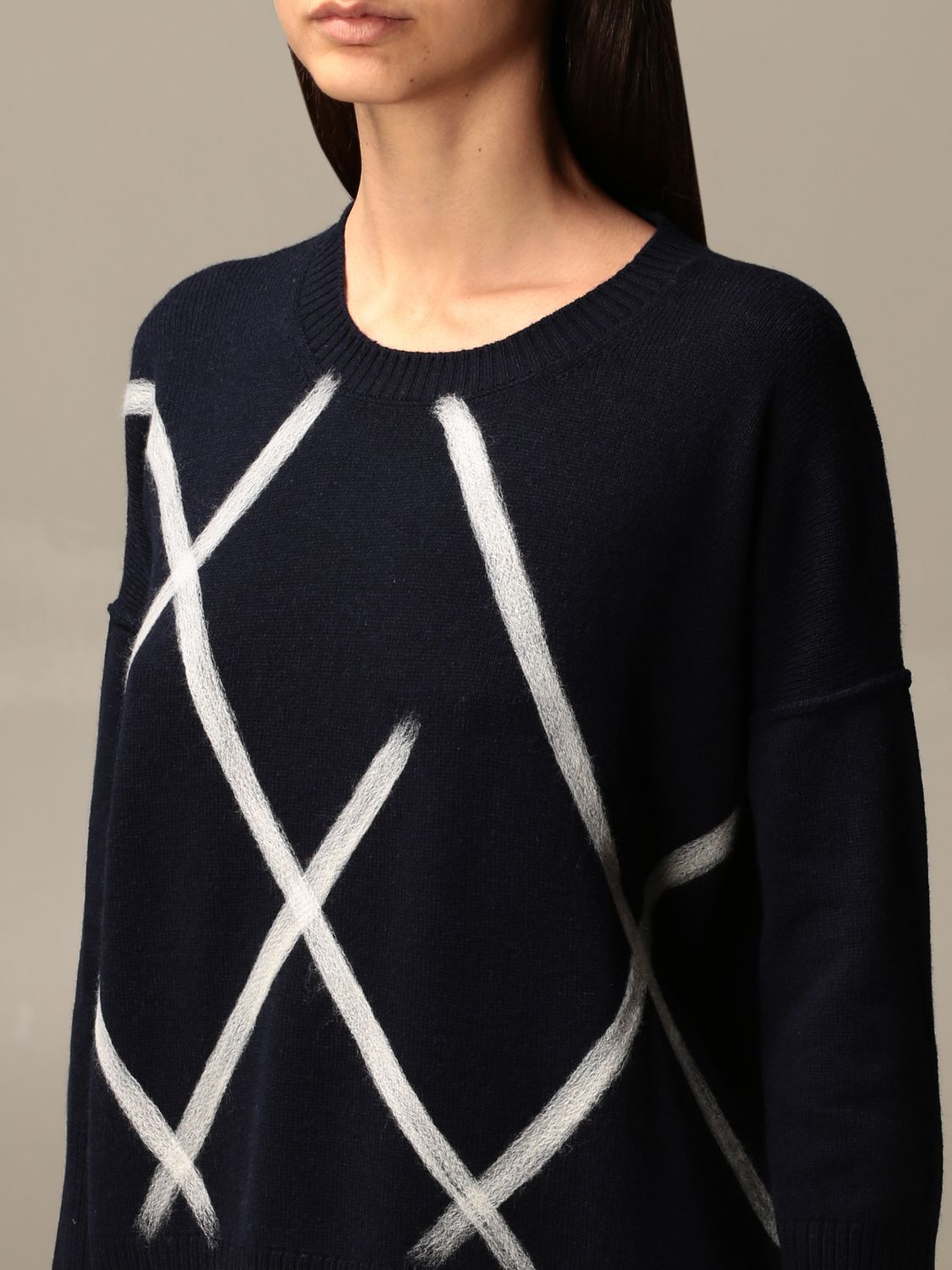 GRAN SASSO: diamond round neck sweater - Blue | Sweater Gran Sasso