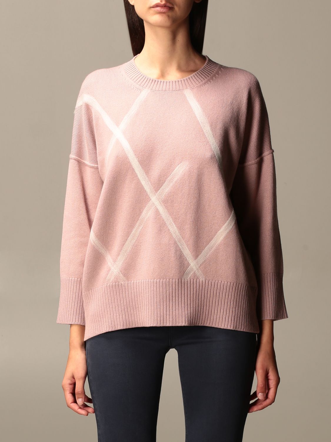GRAN SASSO: diamond round neck sweater - Pink | Gran Sasso sweater