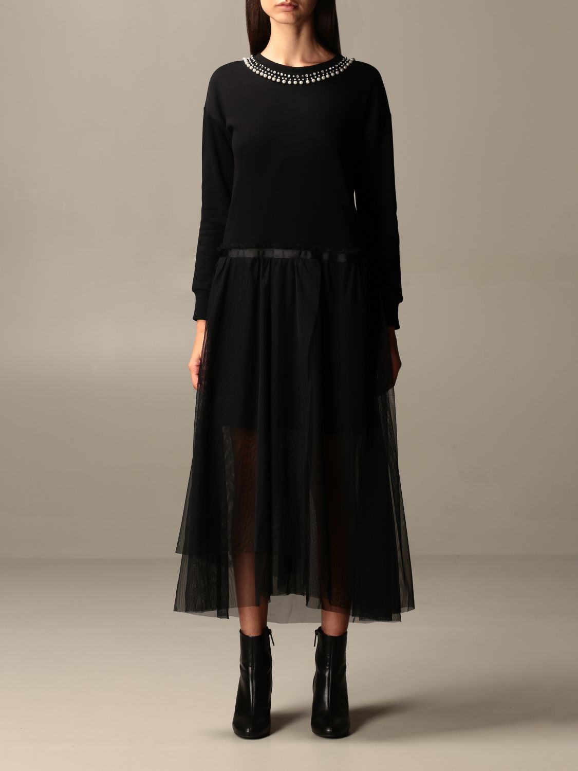 TWINSET Twinset dress in cotton and tulle skirt Black Twinset