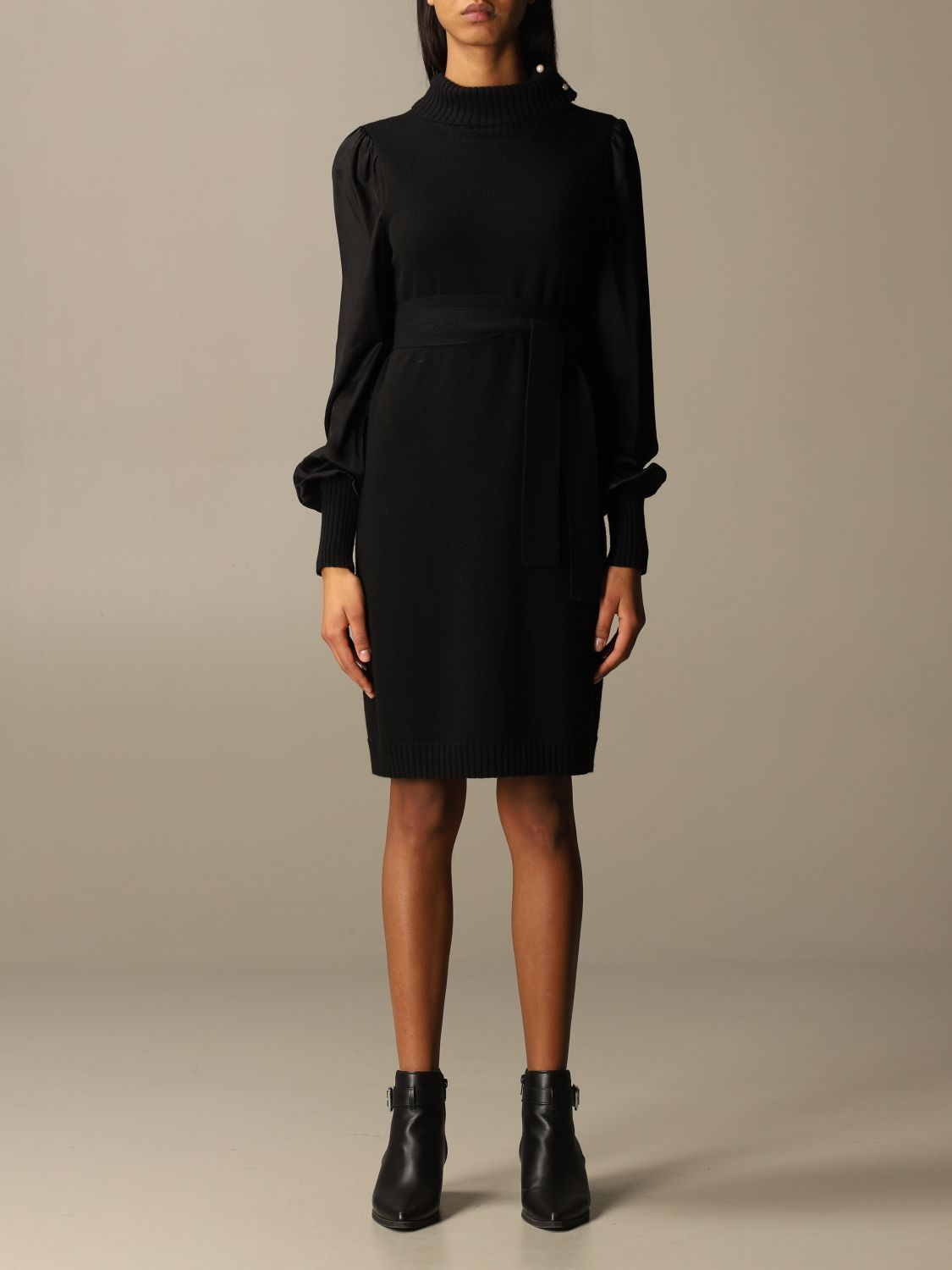 TWINSET: Abito in maglia Twin-set con maniche in raso - Nero | Abito Twinset  202TT3170 GIGLIO.COM