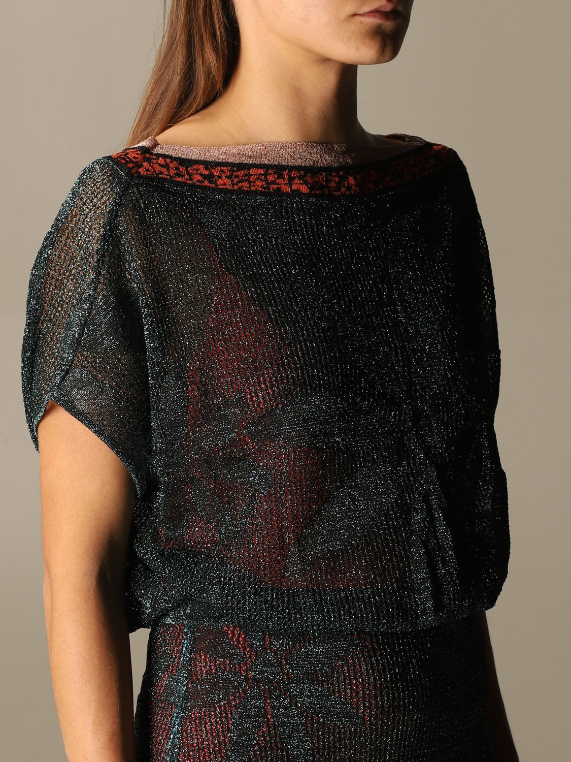 M Missoni Outlet long dress in lurex fabric with palm pattern Wine M Missoni dresses