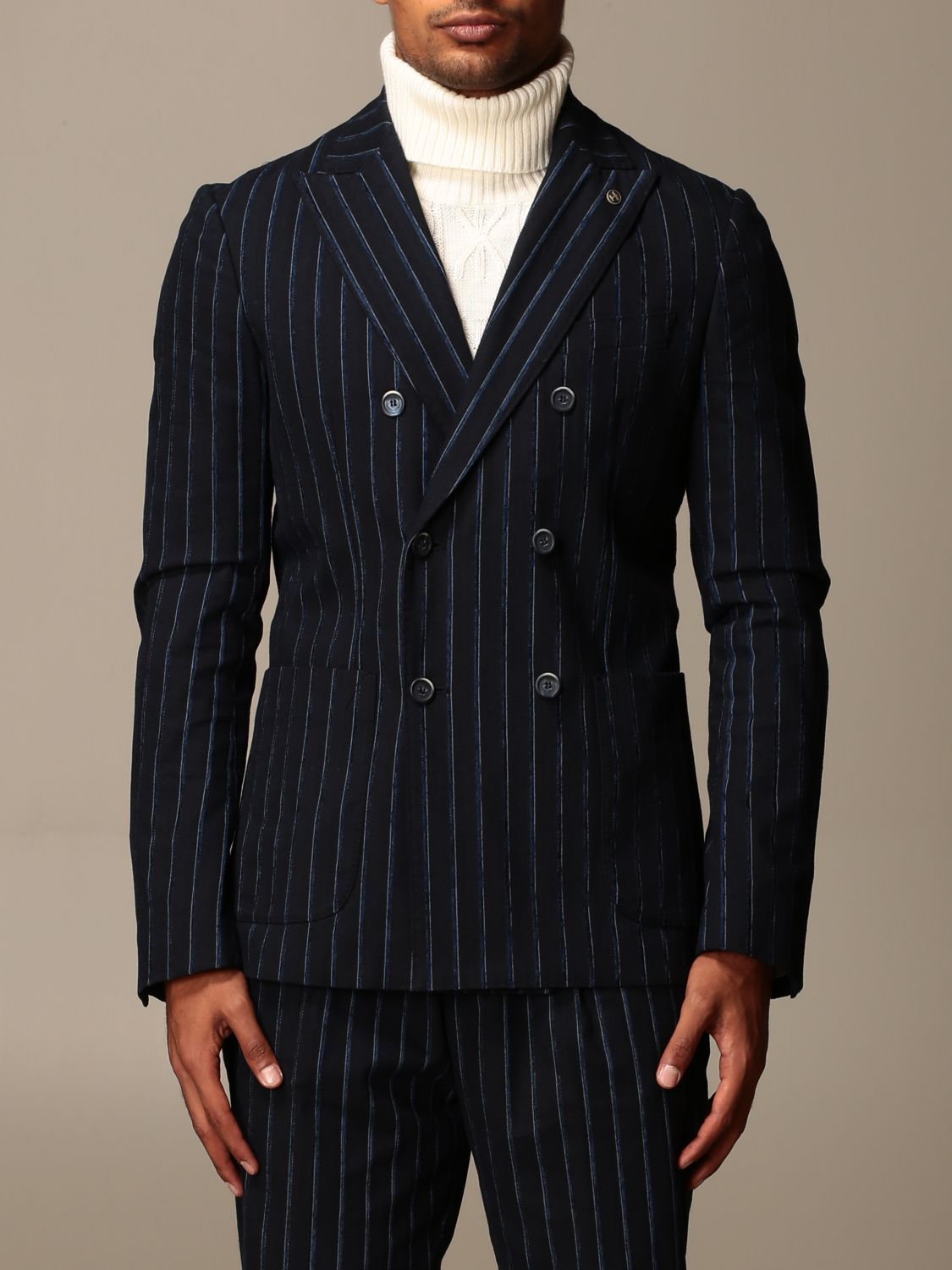 Havana \u0026 Co. Outlet: Giacca a doppiopetto in misto cotone gessato - Blue |  Giacca Havana \u0026 Co. H2480AG5205ER GIGLIO.COM