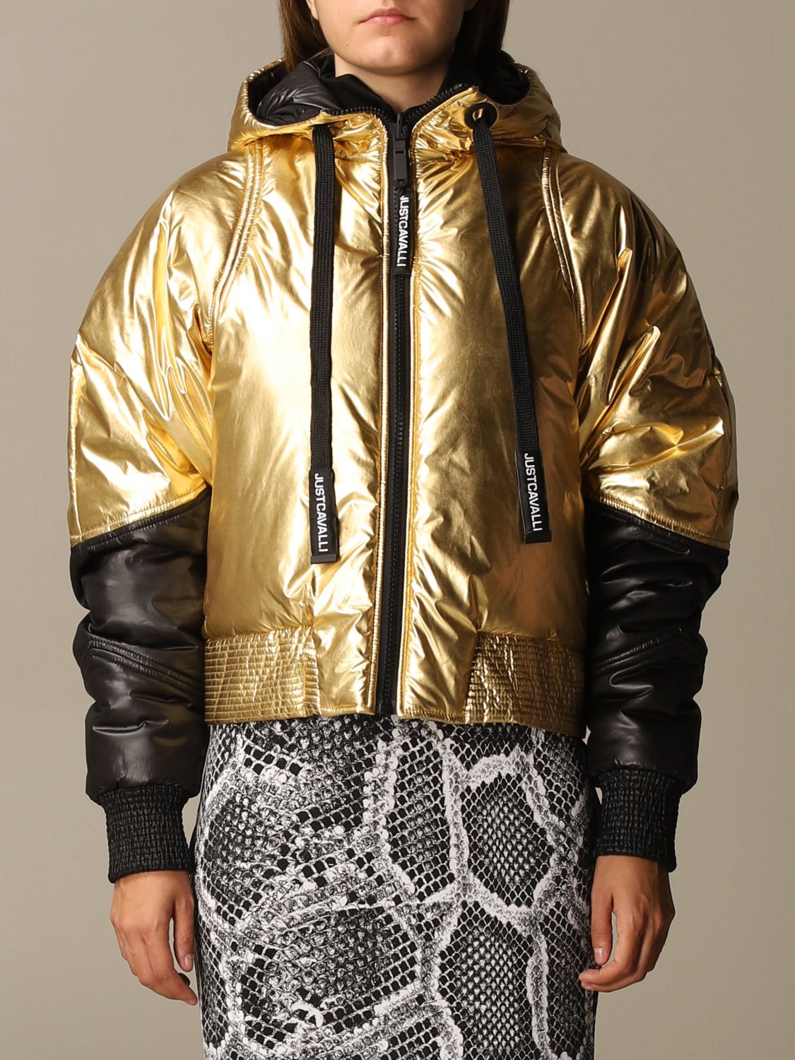 Anemoon vis klap barbecue Just Cavalli Outlet: padded and laminated jacket - Gold | Just Cavalli  jacket S02AM0318 N39531 online on GIGLIO.COM