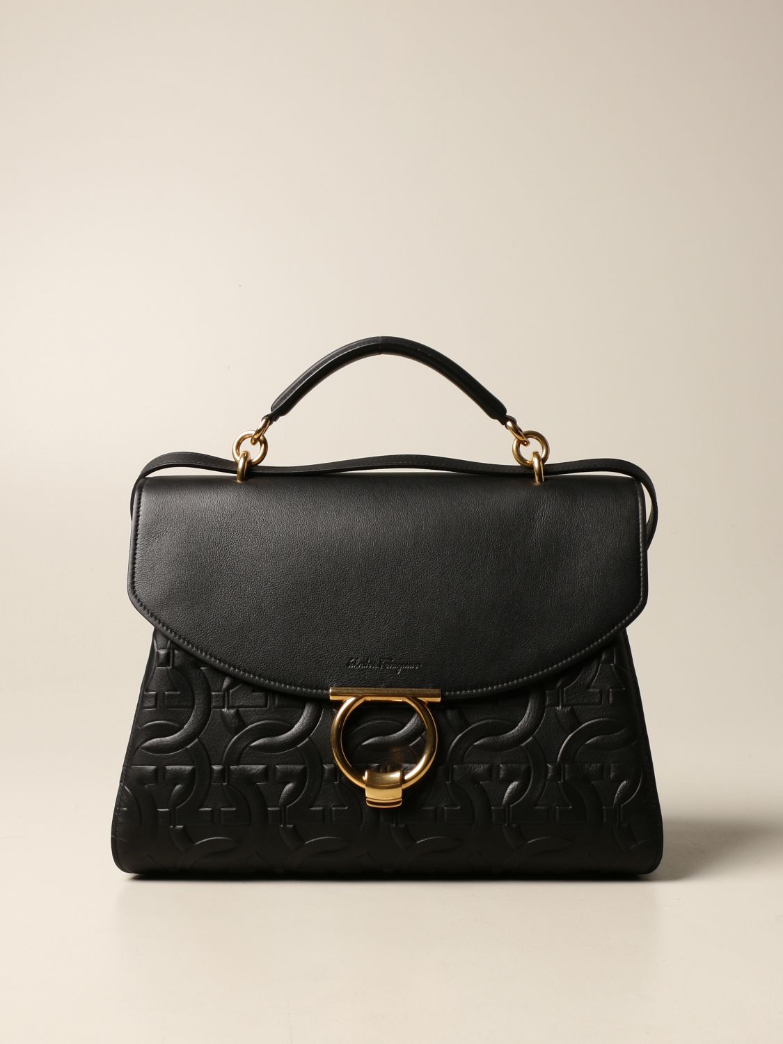 FERRAGAMO: Margot Gancini leather bag - Black | Ferragamo crossbody