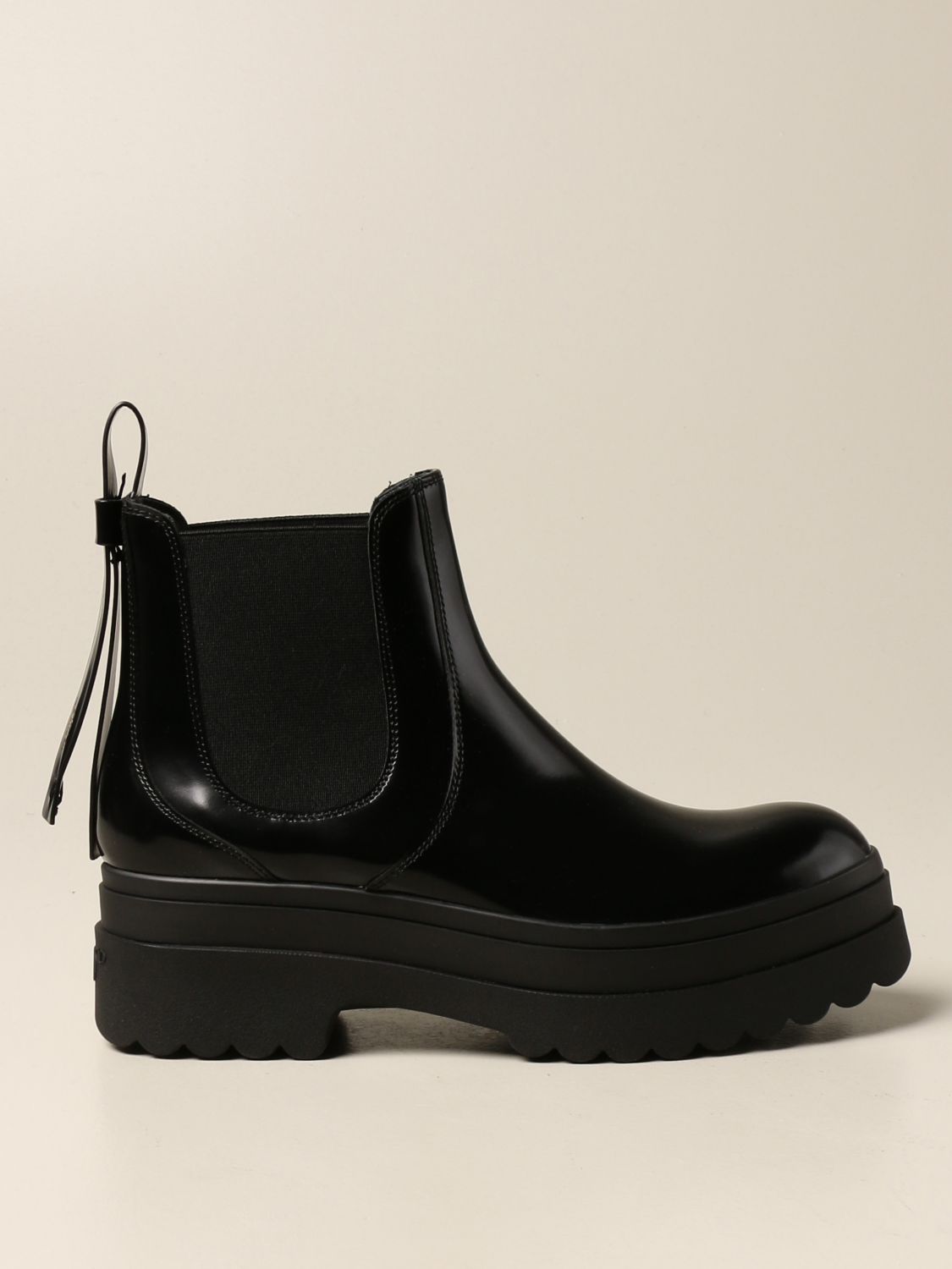 RED VALENTINO: Red (V) boot in brushed leather - | Red Valentino flat ankle boots UQ0S0E38 VJA online on GIGLIO.COM