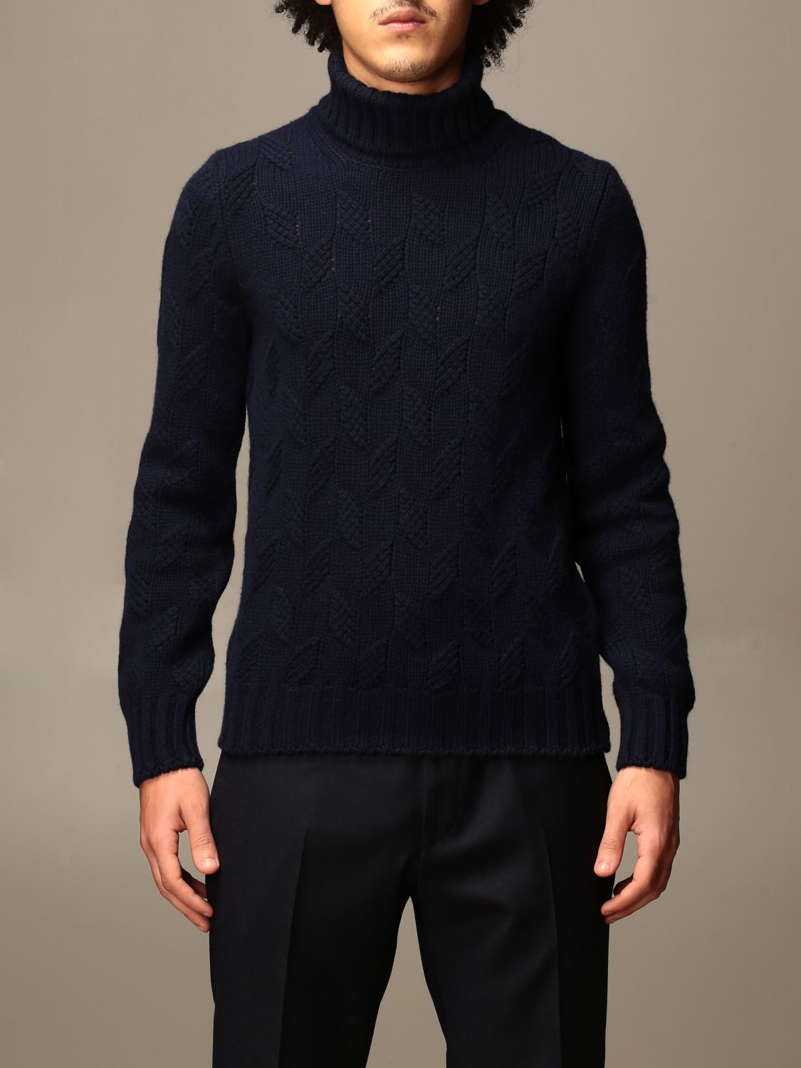 GRAN SASSO: turtleneck in textured wool | Sweater Gran Sasso Men Navy ...