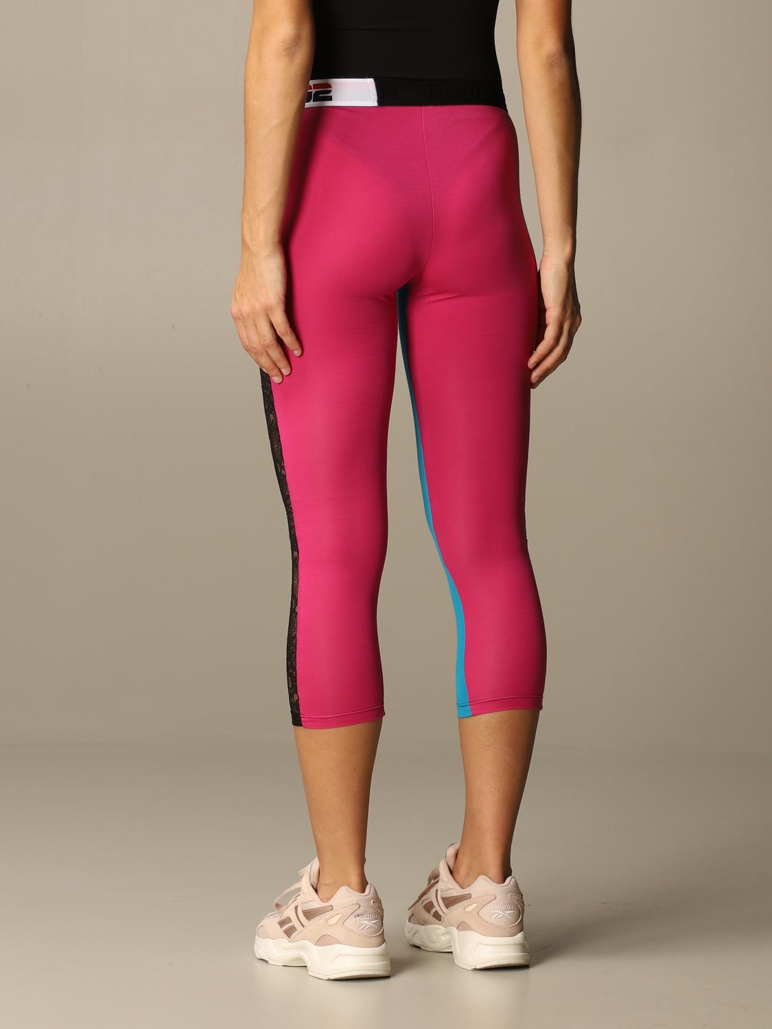 Dsquared2 Outlet: leggings with lace detail - Fuchsia | Pants Dsquared2  D8N473370 GIGLIO.COM