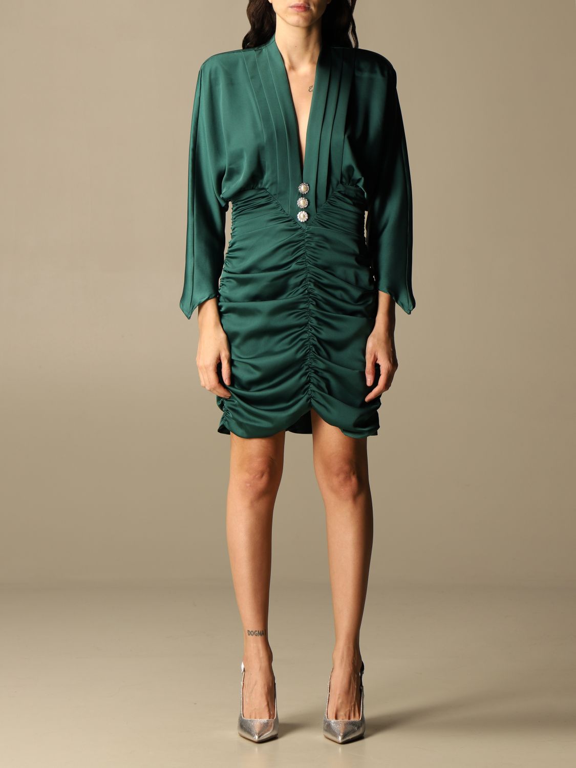NINE MINUTES: short dress with jewel buttons - Green | Dress Nine ...
