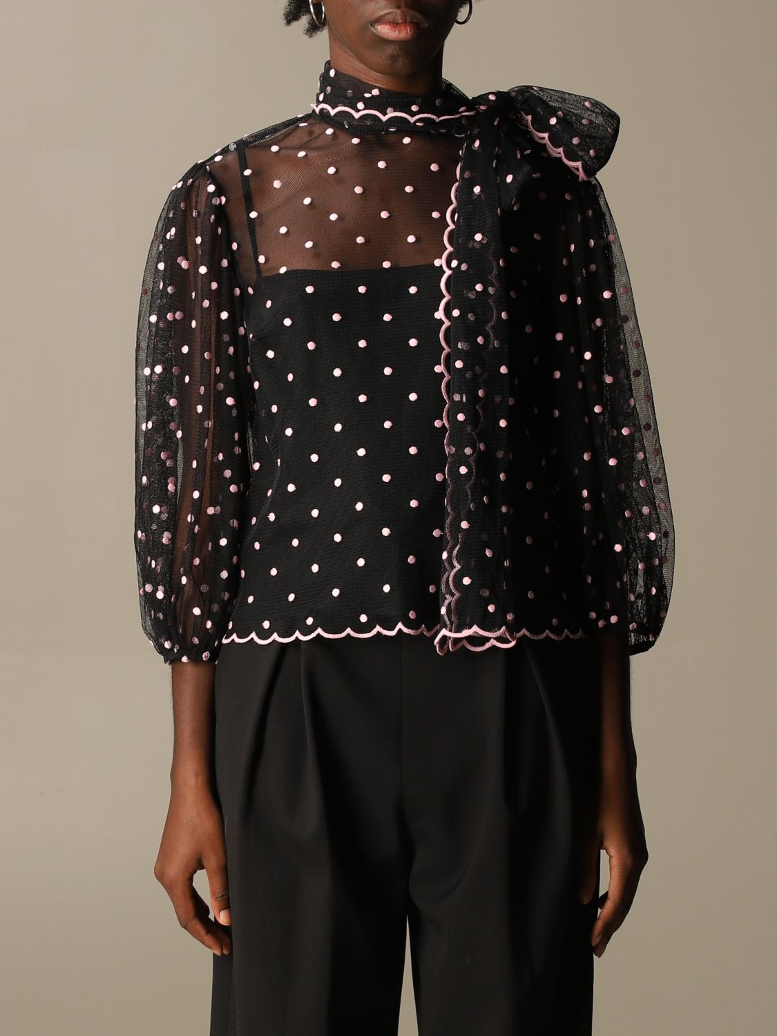 mei mot samenzwering Red Valentino Outlet: polka dot tulle shirt - Black | Red Valentino top  UR0AA02J 5KU online on GIGLIO.COM