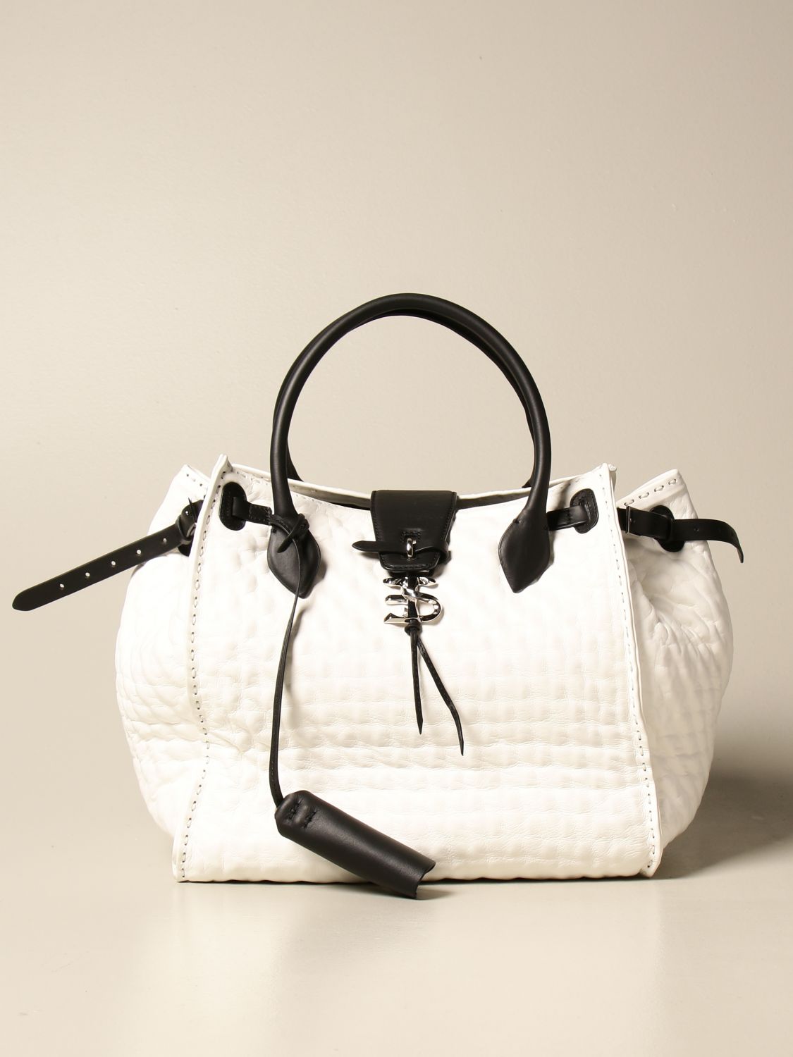 Ermanno Scervino Outlet: Borsa in nappa lavorata - Bianco | Borsa A Mano Ermanno  Scervino D373S300 FNA GIGLIO.COM