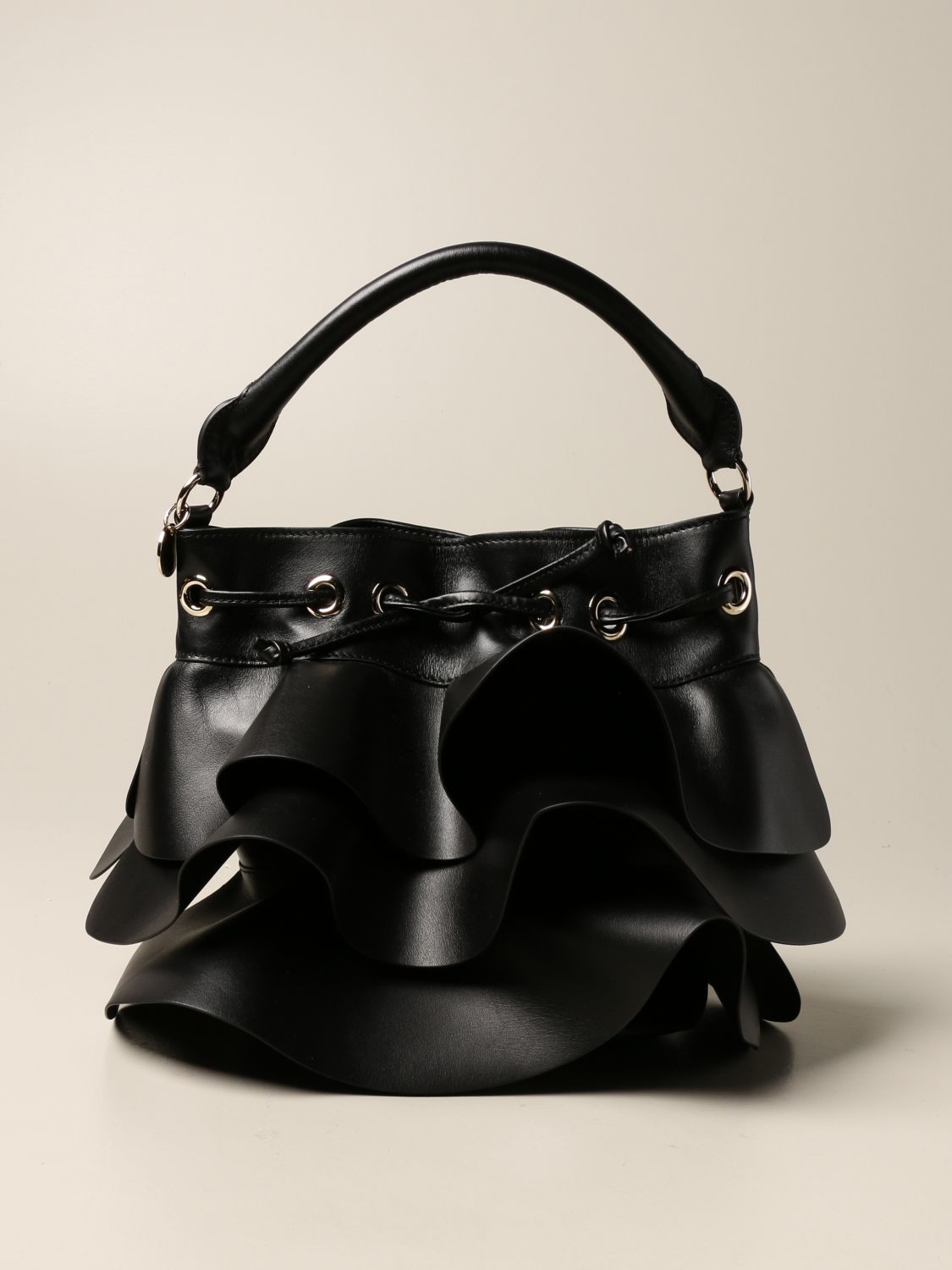 RED VALENTINO: Rock Ruffles Red (V) leather bag with ruffles - Black
