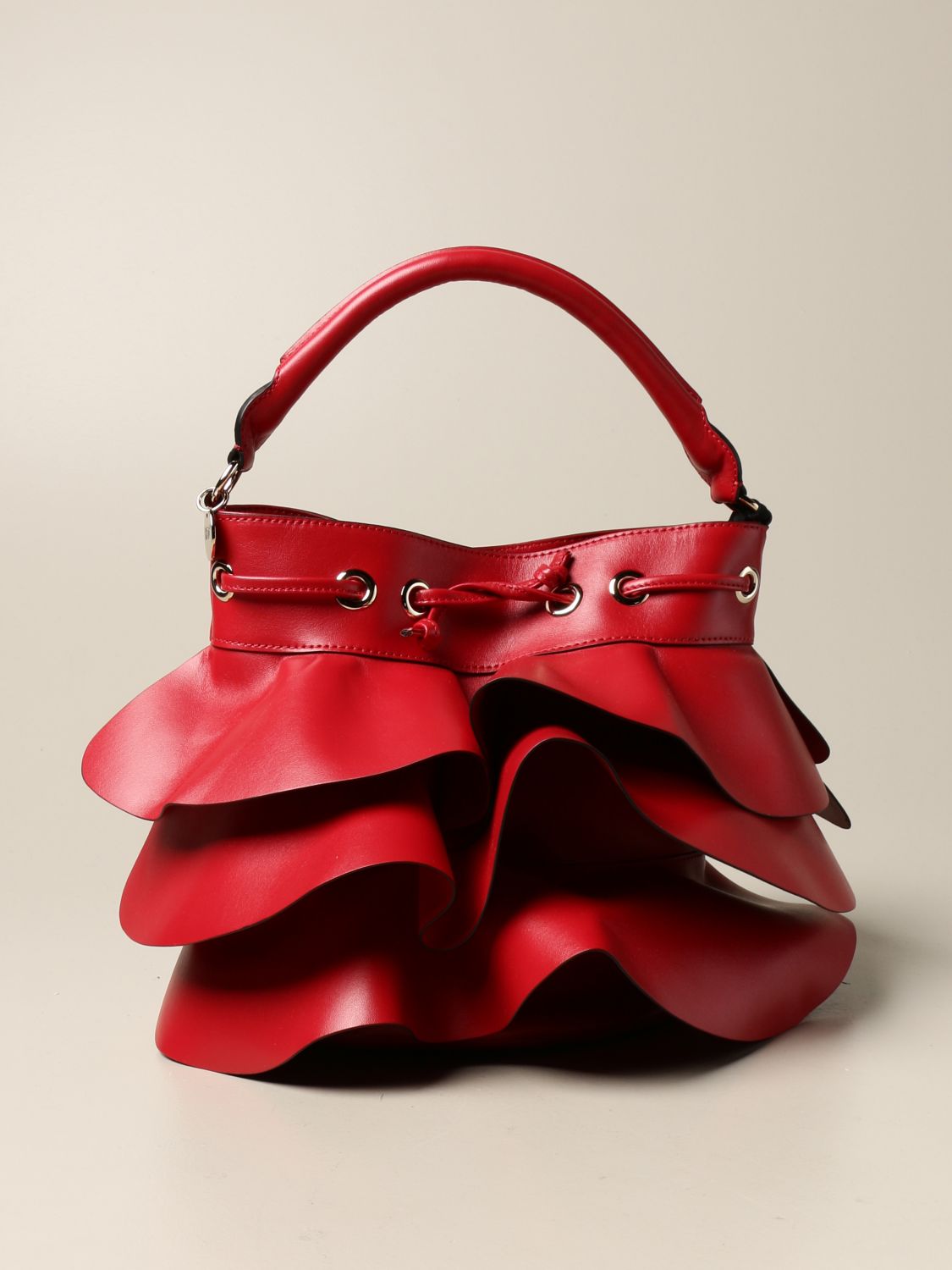 Rock Ruffles Red (V) leather bag with ruffles