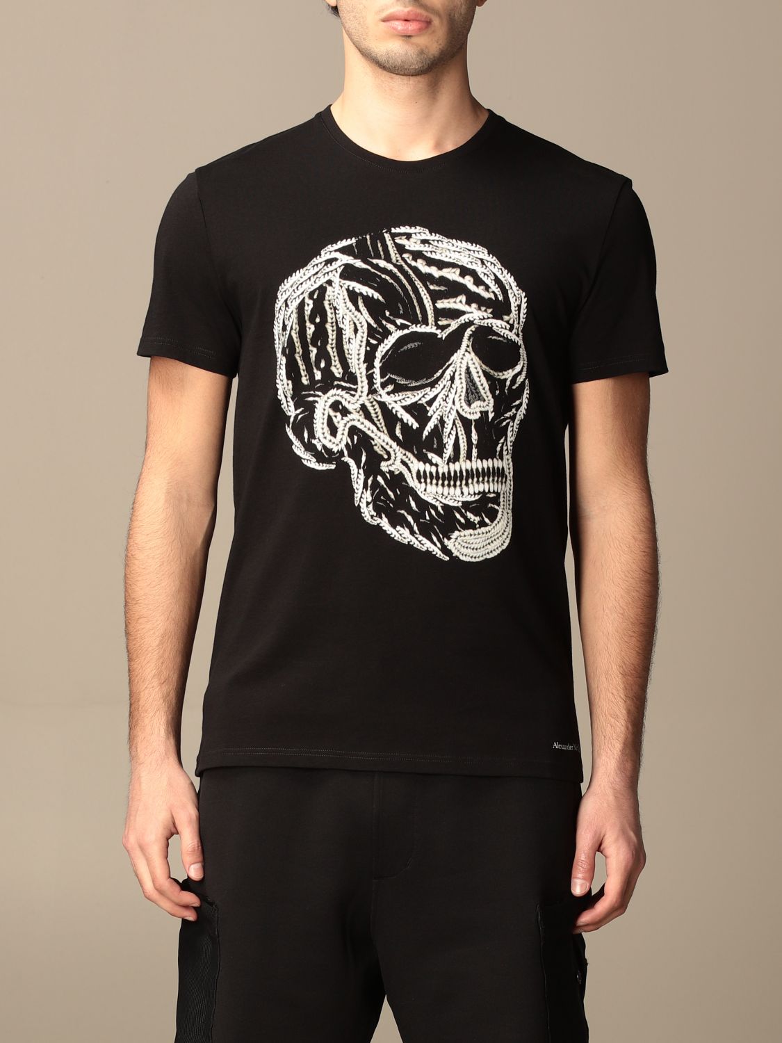 ALEXANDER MCQUEEN: cotton T-shirt with skull - Black | Alexander ...