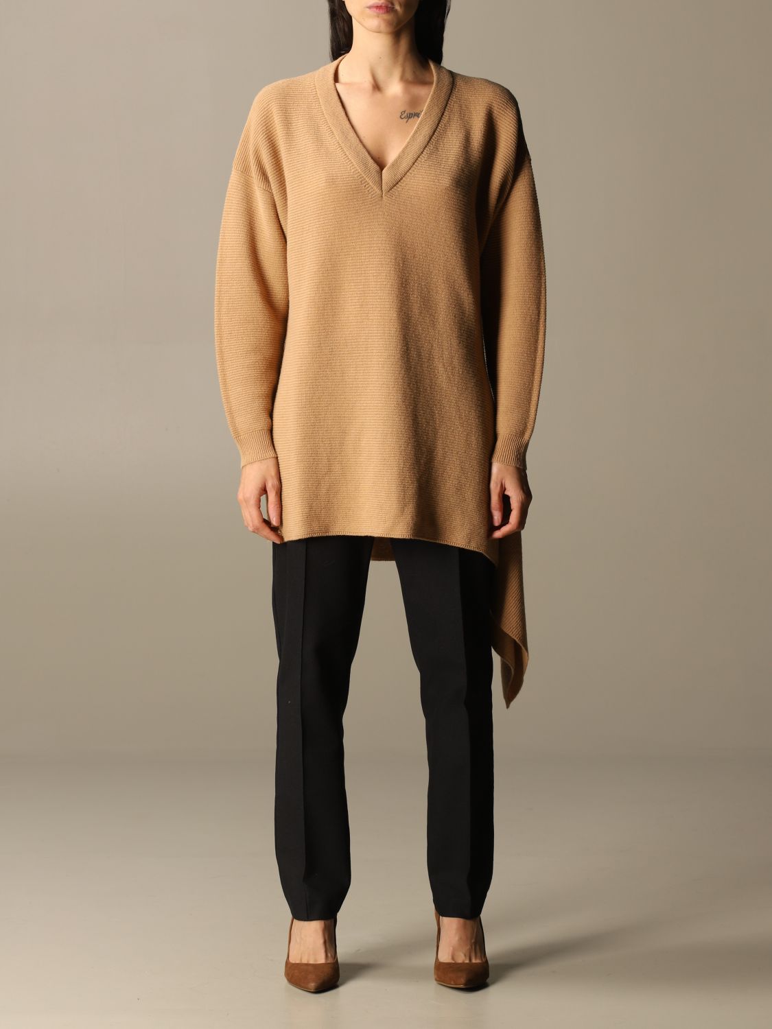 camel v neck cardigan