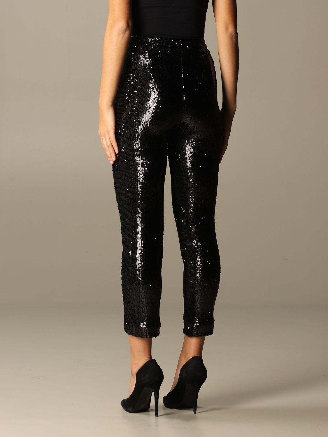 HANITA: high-waisted trousers in sequins - Black | Hanita pants HP1092 ...