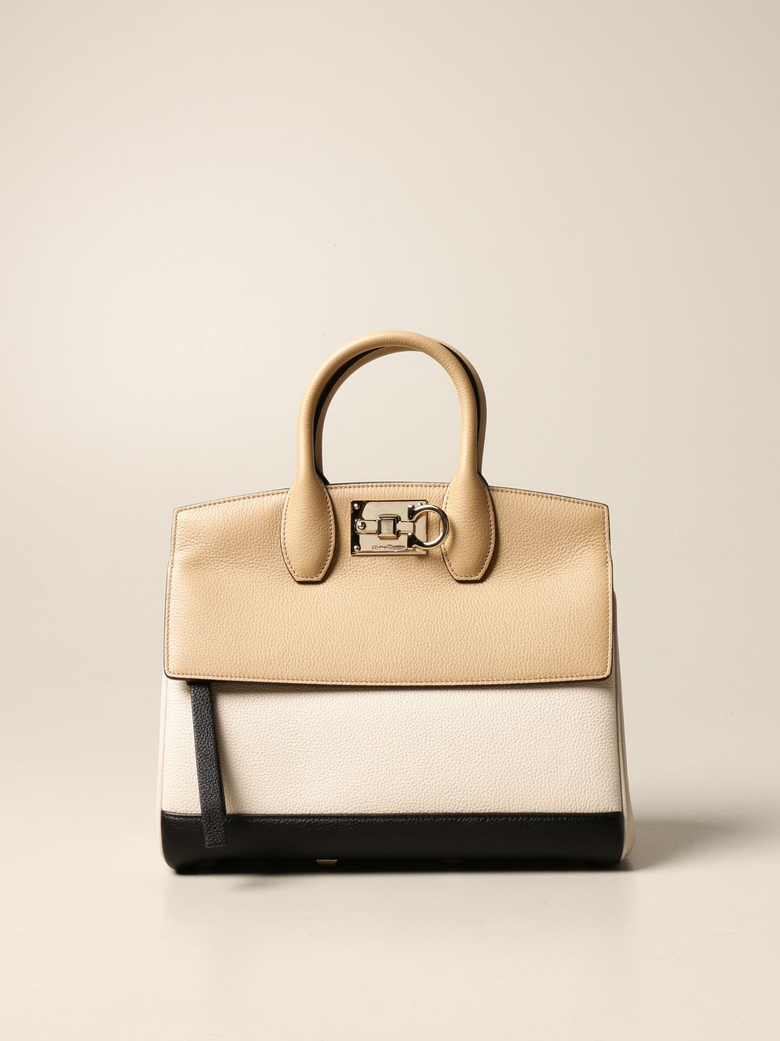 SALVATORE FERRAGAMO: Studio Bag In Tricolor Hammered Leather ...