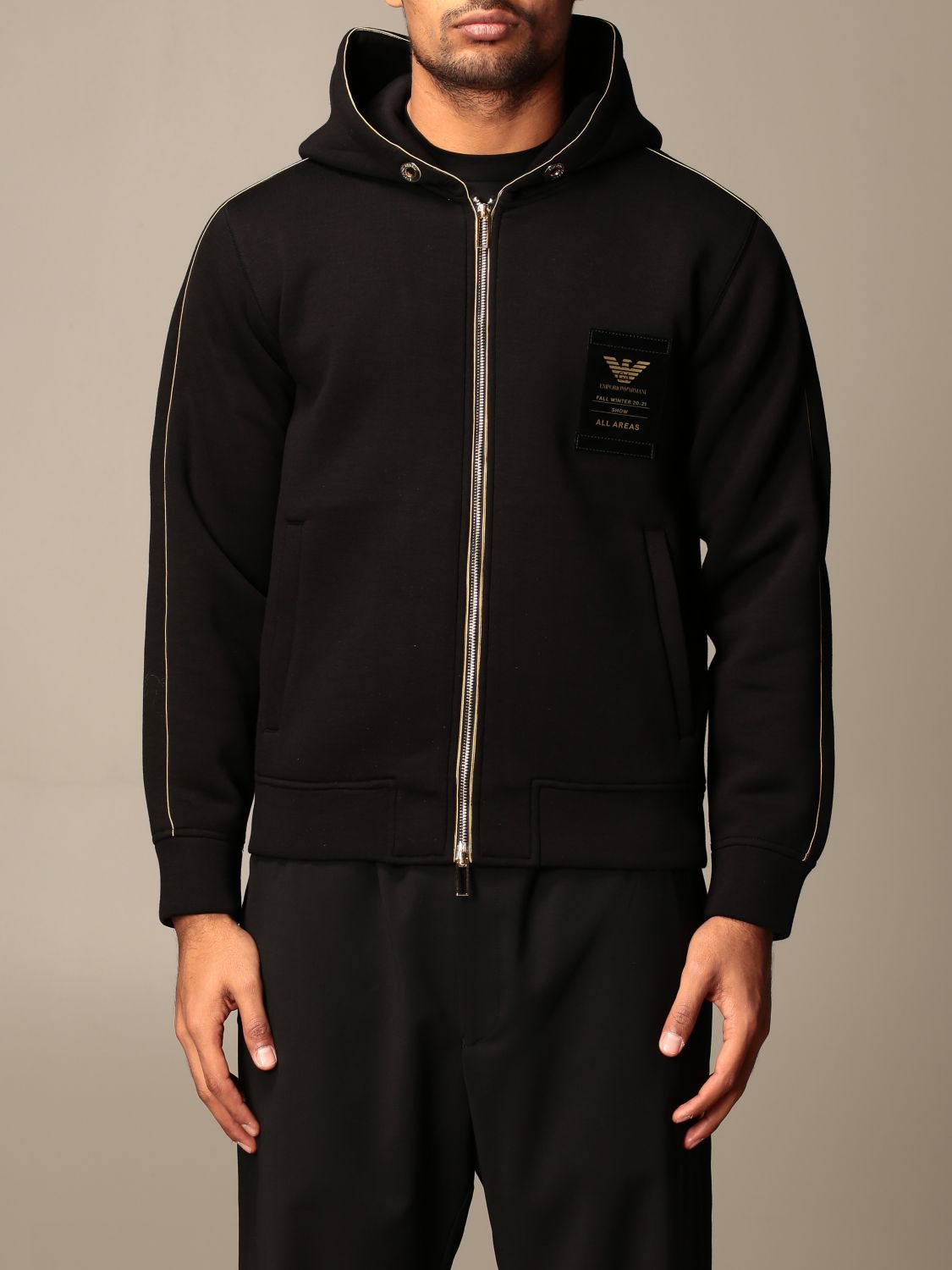 EMPORIO ARMANI: hooded sweatshirt with zip - Black | Emporio Armani  sweatshirt 6H1MQ7 1JDSZ online on 