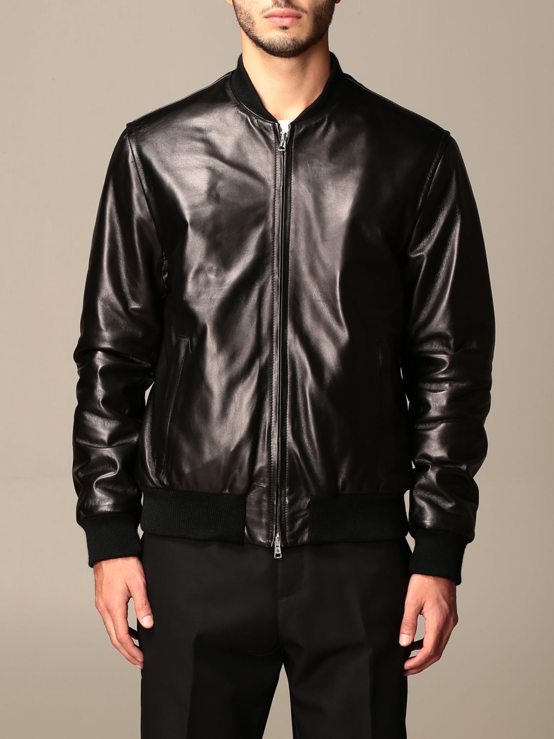 Low Brand leather bomber jacket with zip | Jacket Low Brand Men Black ...