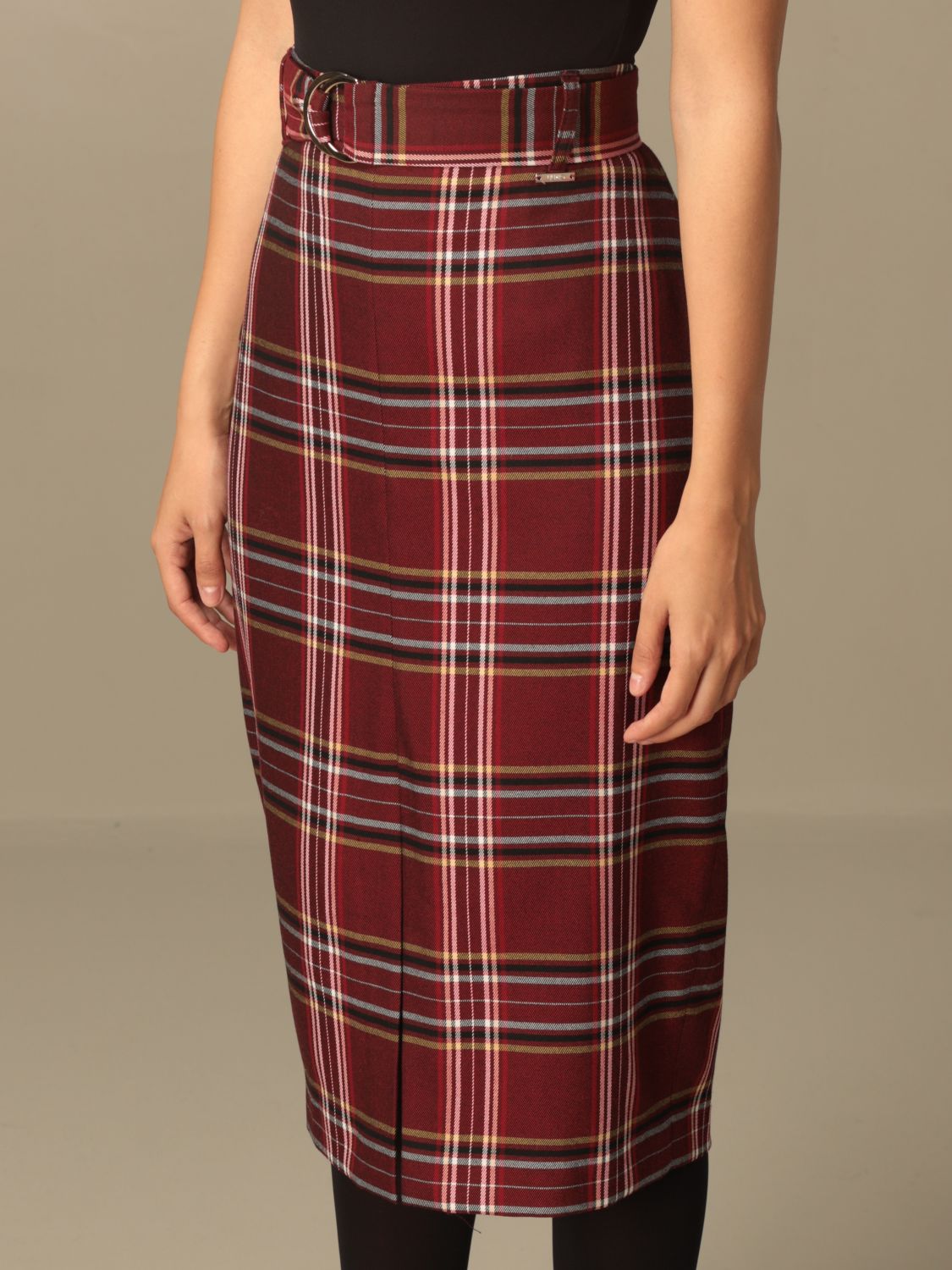 LIU JO: Gonna a tubino in tartan - Bordeaux | Gonna Liu Jo ZF0049T4934  GIGLIO.COM