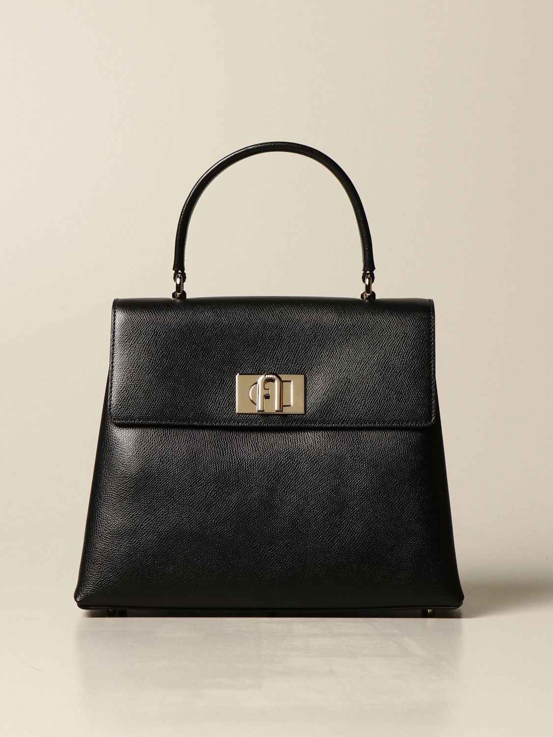 Furla 1927 bag in grained leather Shoulder Bag Furla Women Black