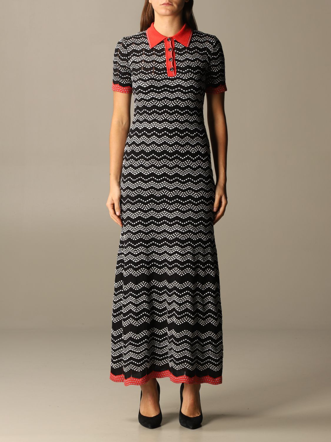 M Missoni Outlet long dress with dotted zig zag Black M Missoni