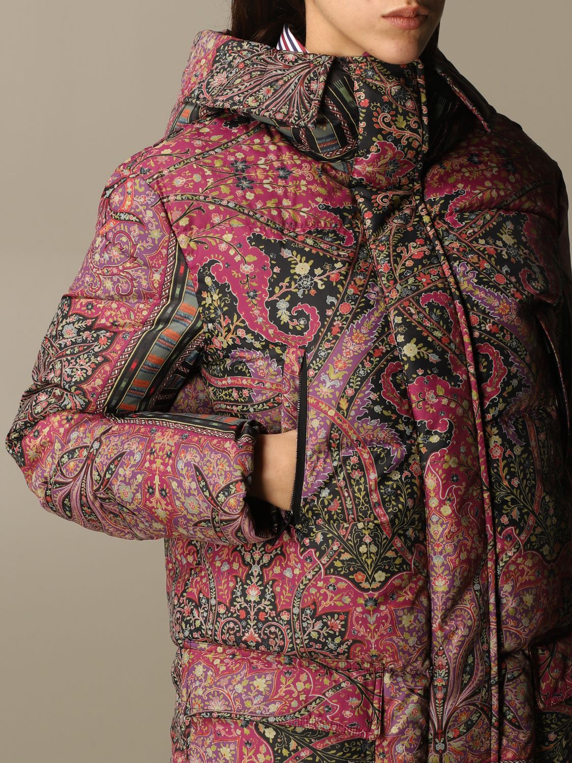 ETRO: nylon down jacket with paisley print - Multicolor