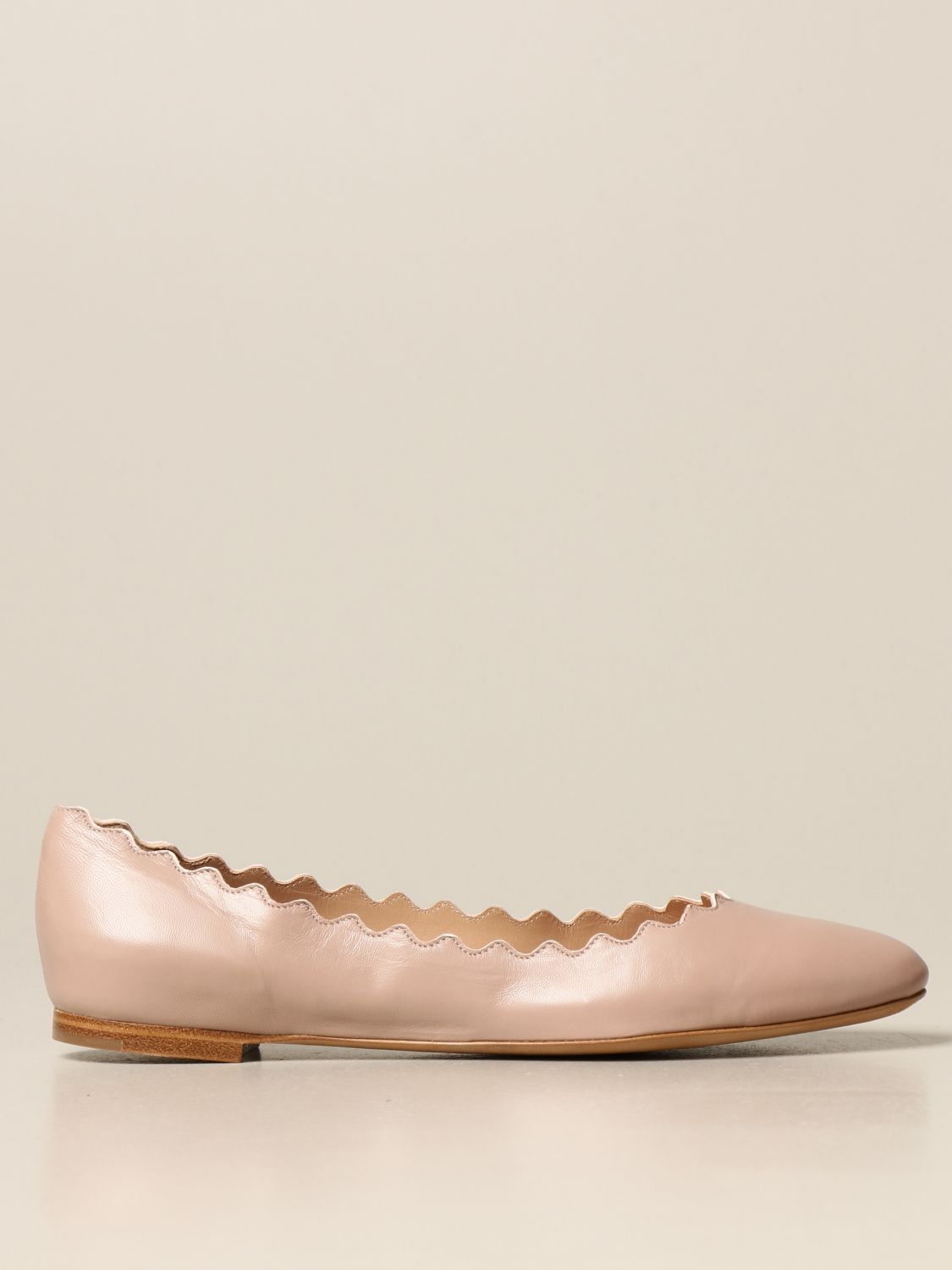 CHLOÉ: flat ballerina in leather with wave edges | Flat Shoes 