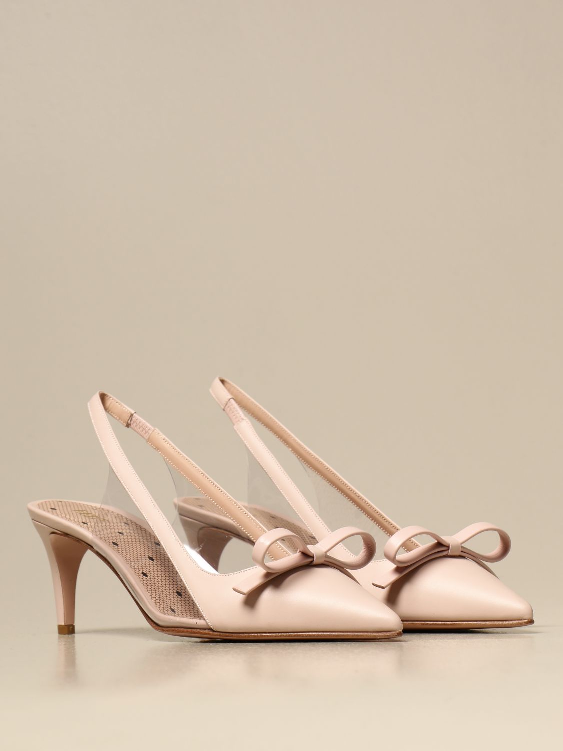 RED(V) Red (V) leather slingback Pink Red(V) high heel shoes