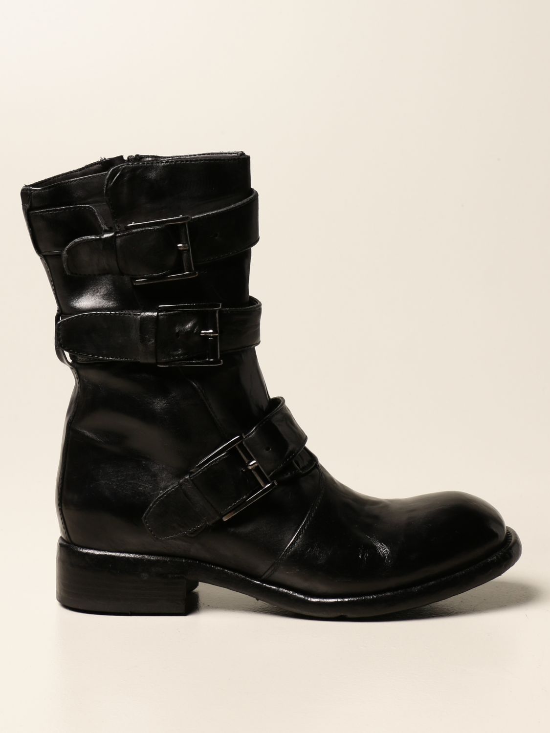 Lemargo Outlet: leather ankle boot with 3 straps - Black | Lemargo flat ...