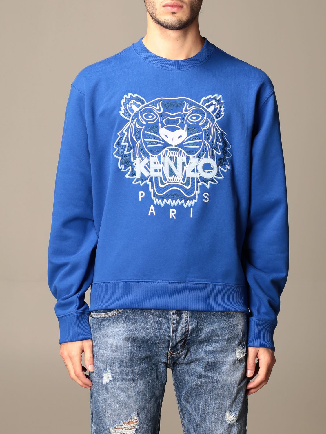 Ramen wassen Droogte Donau KENZO: crewneck sweatshirt with Tiger Paris logo - Blue | Kenzo sweatshirt  PFB55SW1104XA online on GIGLIO.COM