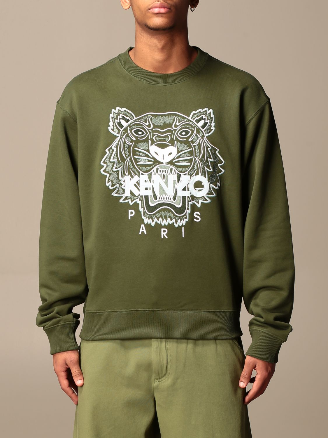 klynke sund fornuft Revision KENZO: crewneck sweatshirt with Tiger Paris logo - Green | Kenzo sweatshirt  PFB55SW1104XA online on GIGLIO.COM